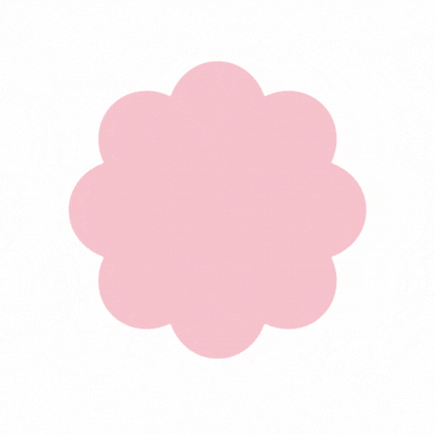 Pink flower-shaped graphic on a white background.