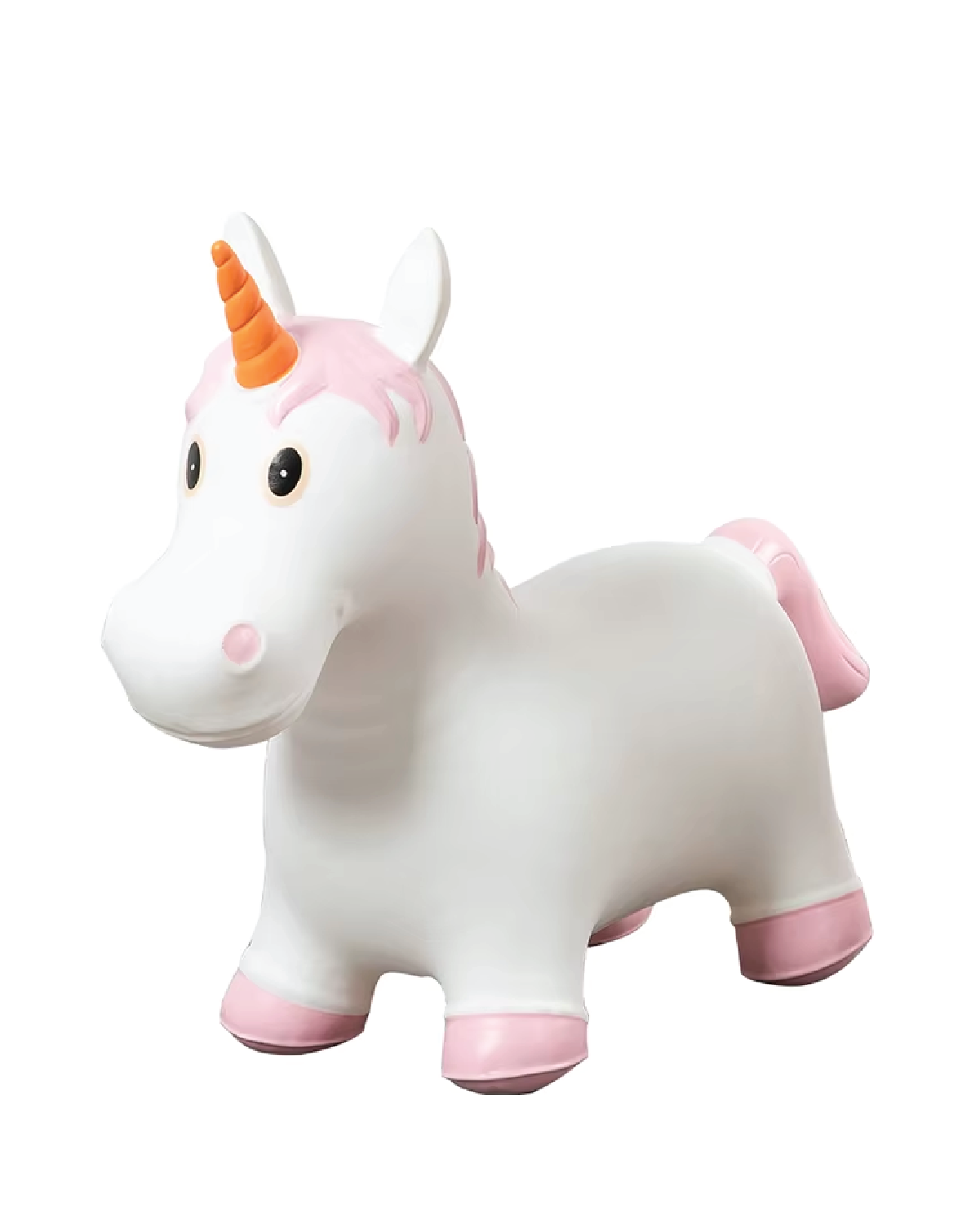 A white unicorn animal bouncing toy.