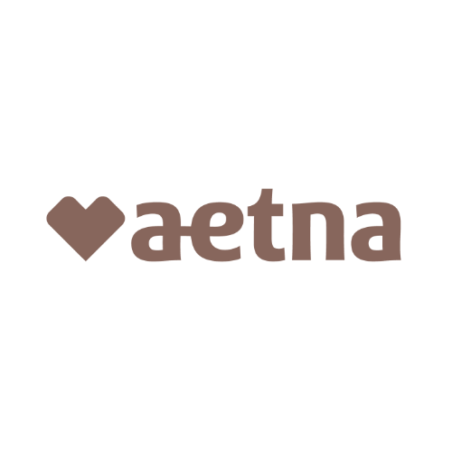 A logo with a brown heart symbol followed by the word 'aetna' in brown lowercase letters.