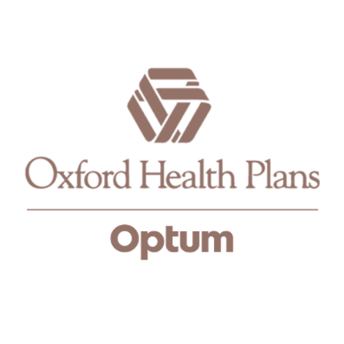 Logo for Oxford Health Plans Optum, featuring a stylized geometric emblem and text.