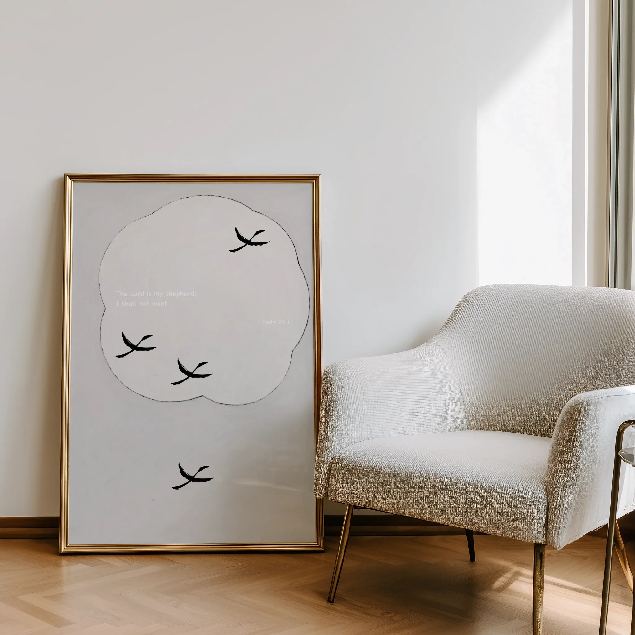 Displayed in a modern living room with natural light and a sofa.