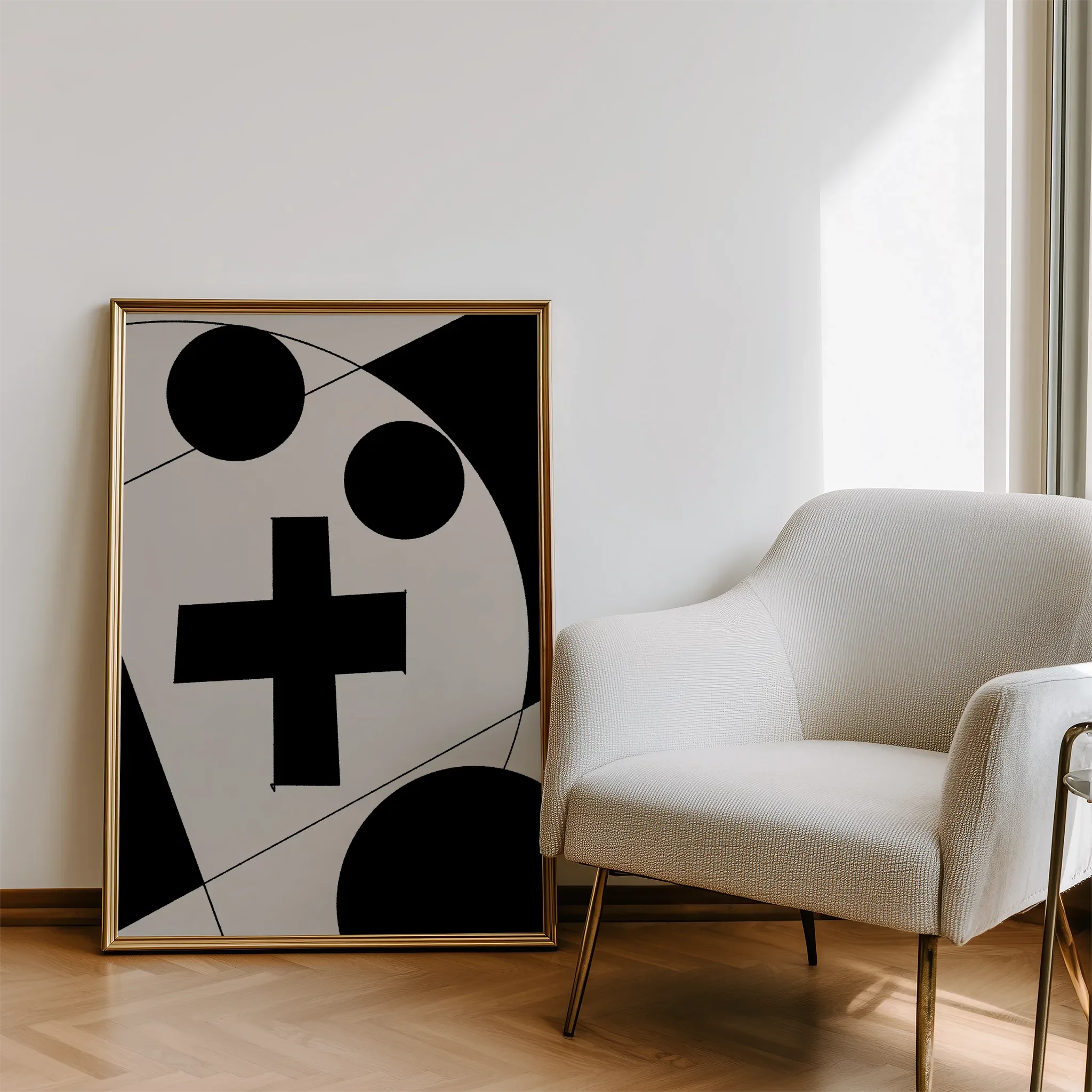 Displayed in a modern living room with natural light and a sofa.