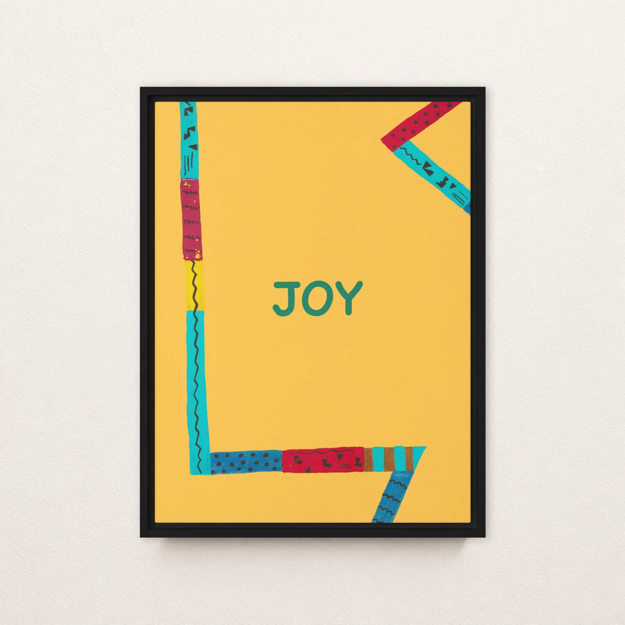 Joy Christian framed canvas wall art displayed on wall, 18x24 inches