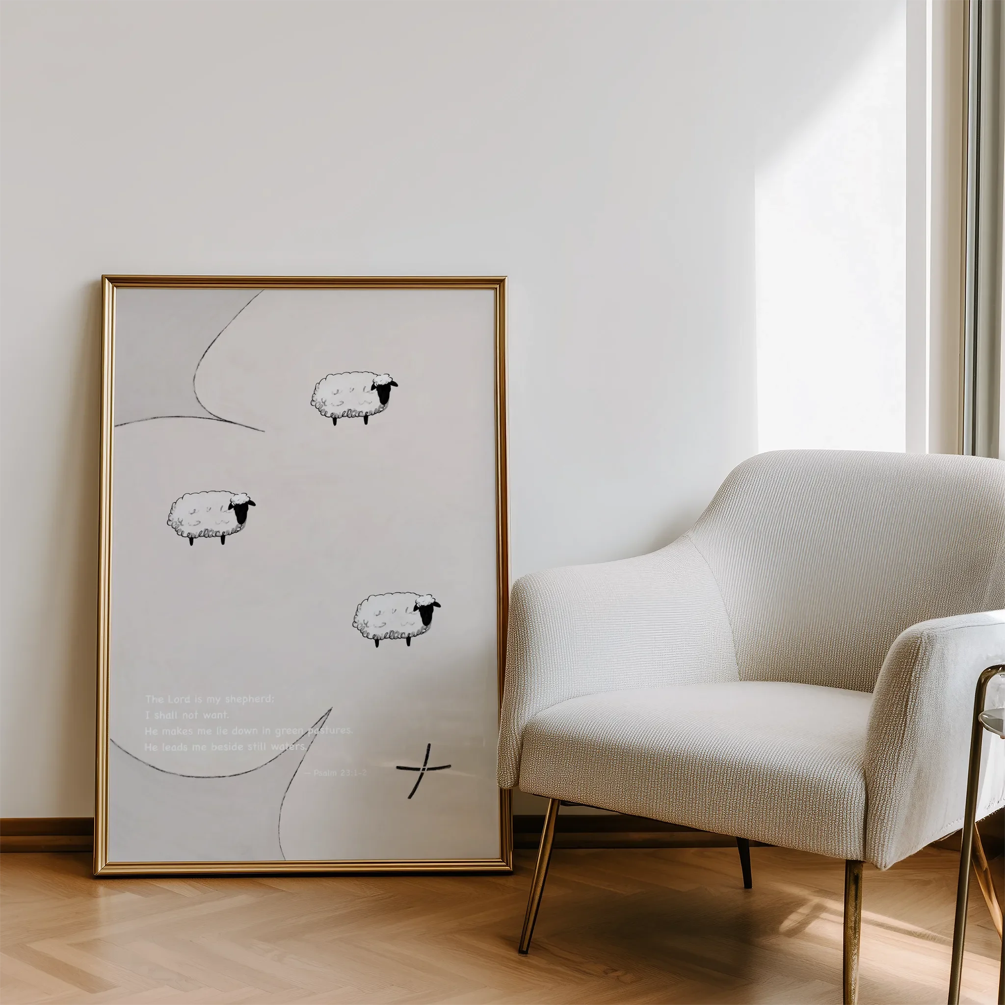 Displayed in a modern living room with natural light and a sofa.