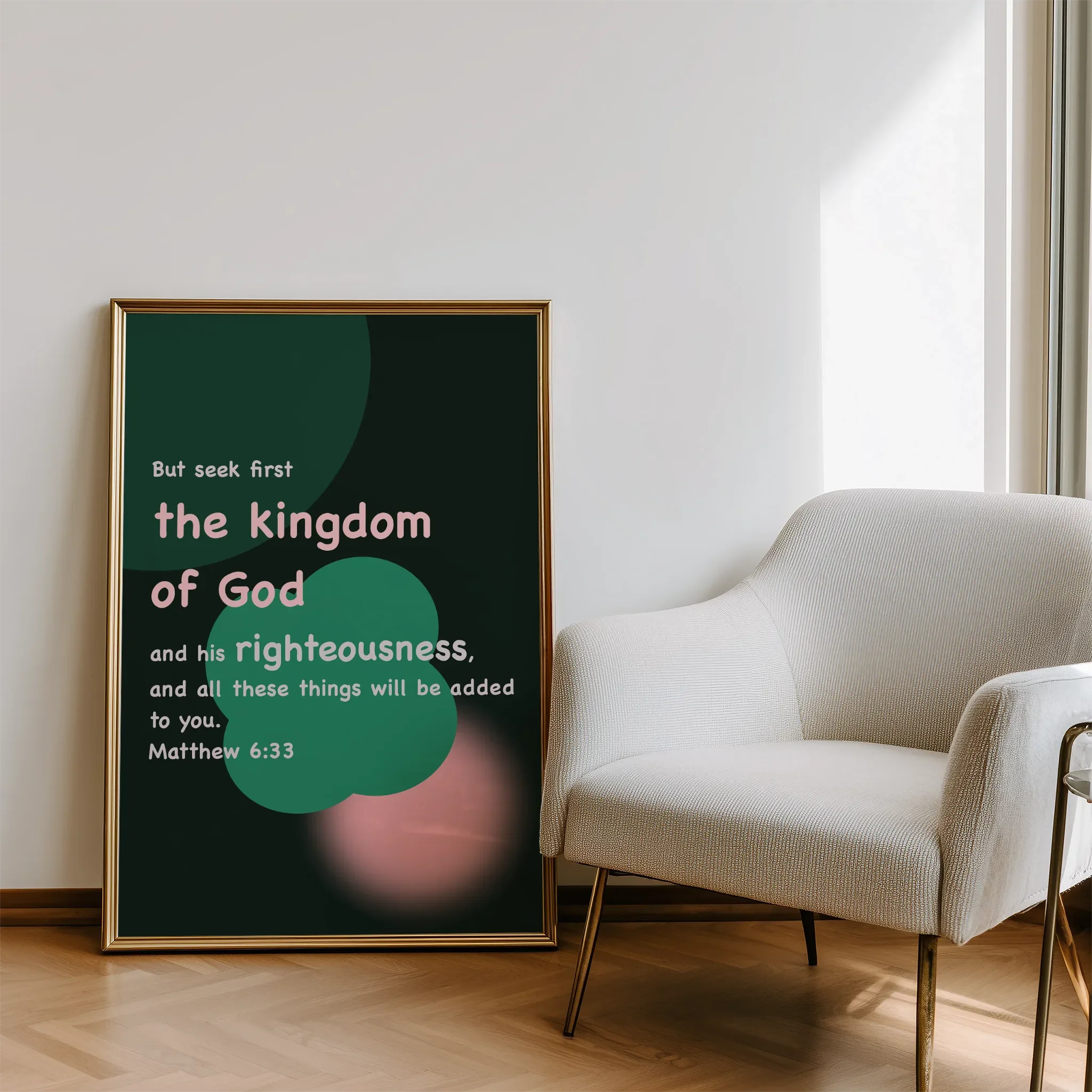 Displayed in a living room beside a sofa, with natural light.