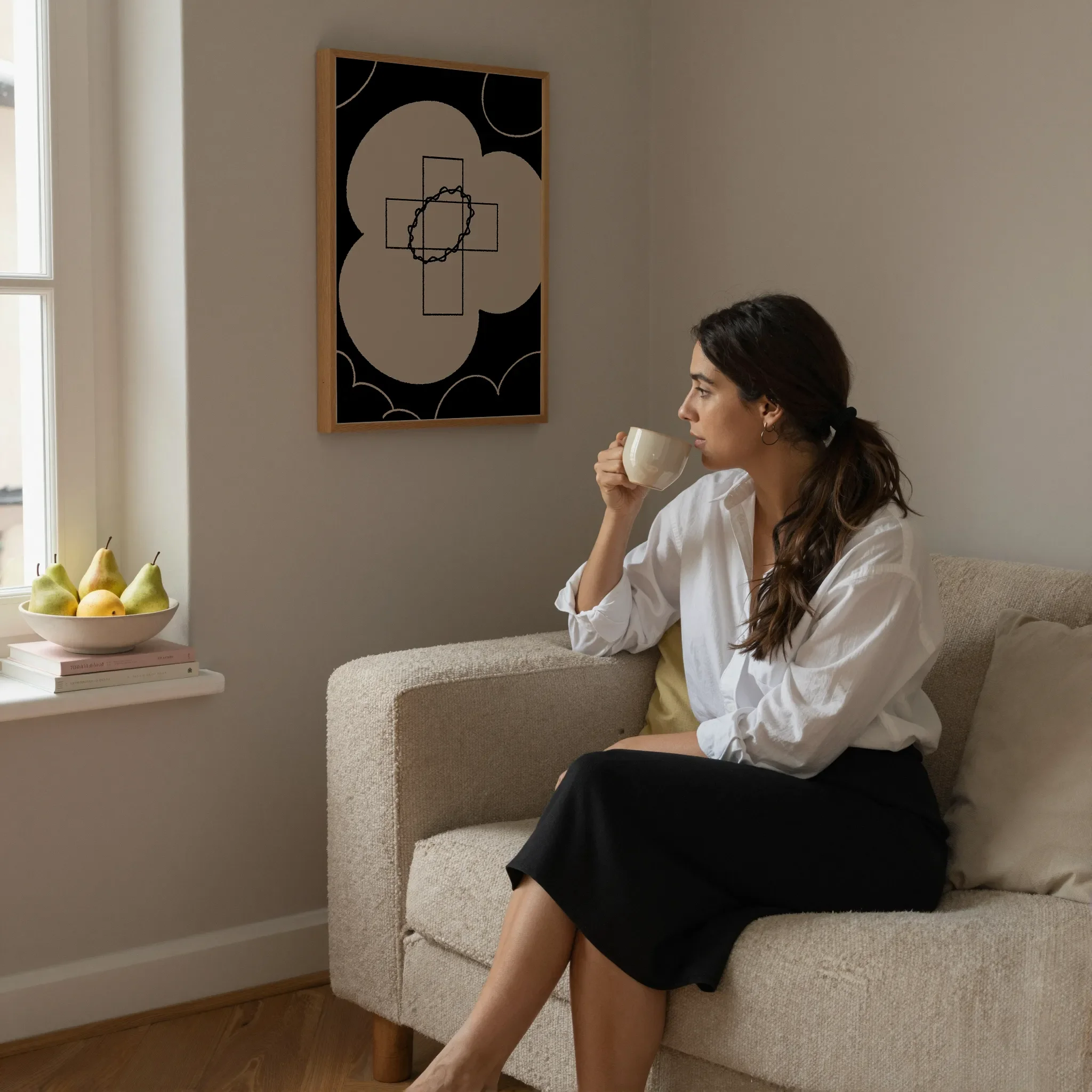 Christian wall art with a soft floral cross, displayed in a peaceful prayer corner designed for quiet reflection.