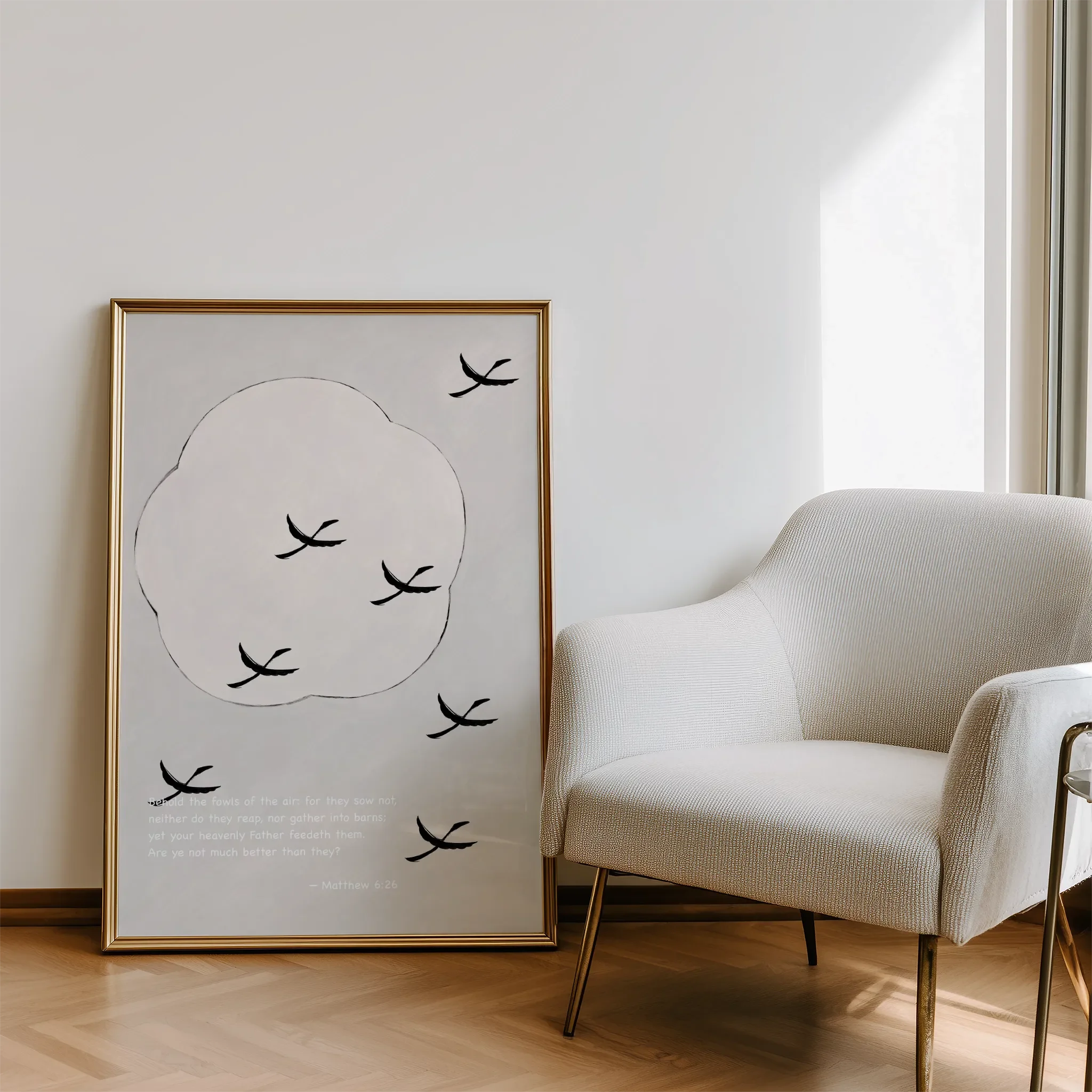 Displayed in a modern living room with natural light and a sofa.