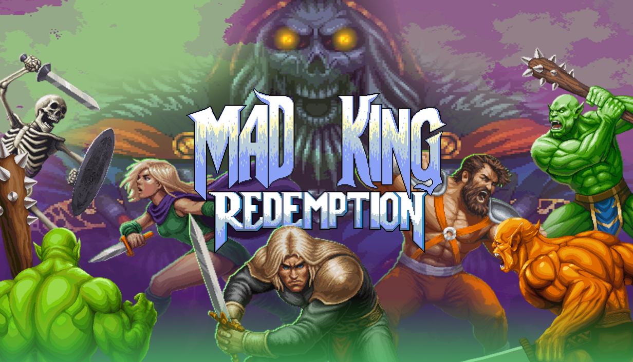 Mad King Redemption is a unique blend of a traditional beat'em'up game with strong roguelite progression, mixed in a pixelated graphic style in a 2.5D world.