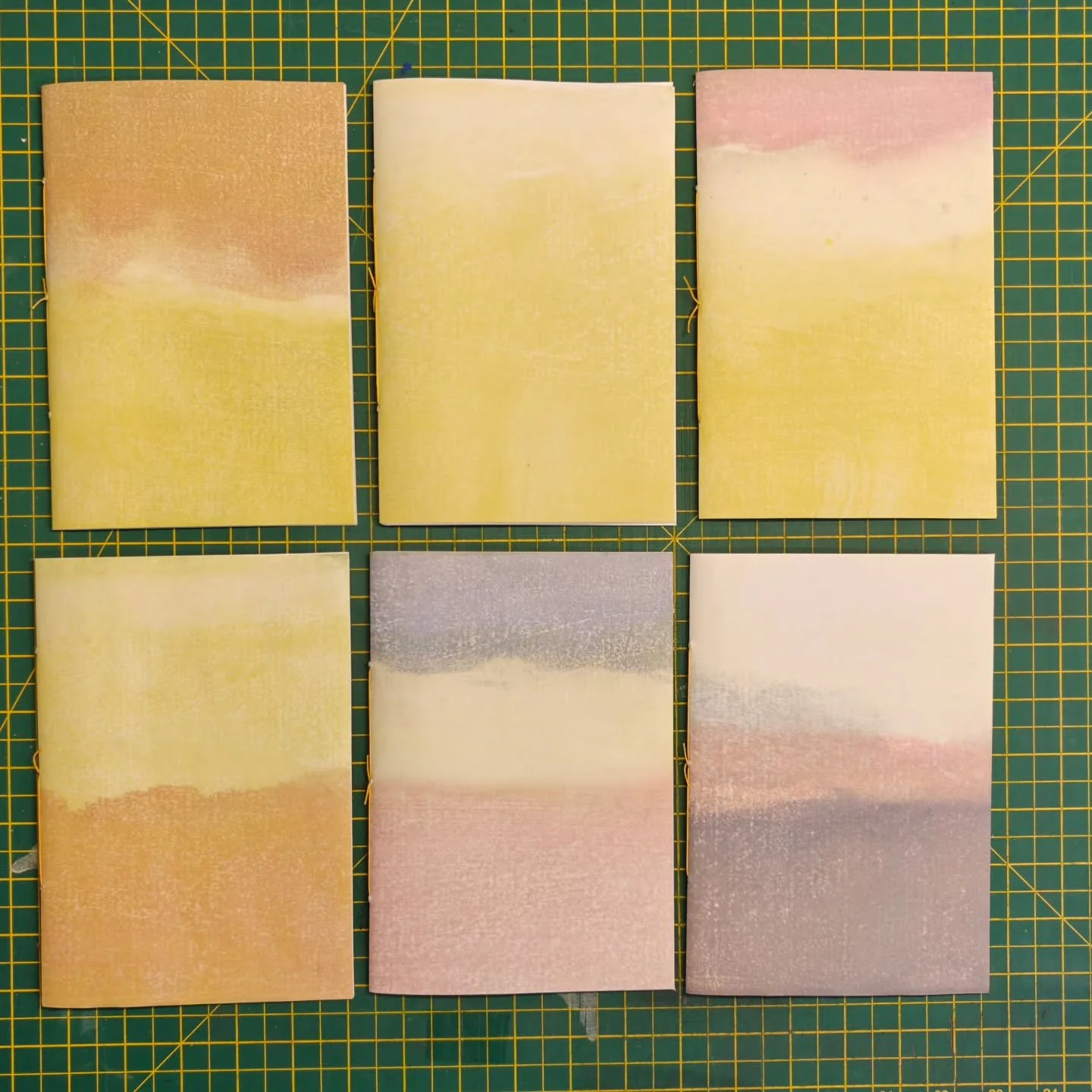 As a way of improving my mokuhanga I've been printing an uncut bit of ply. Playing around with colour and getting my technique down. I've turned the prints in a handful of notebooks in a range of sizes. They've come out well ( if I do say so myself!)