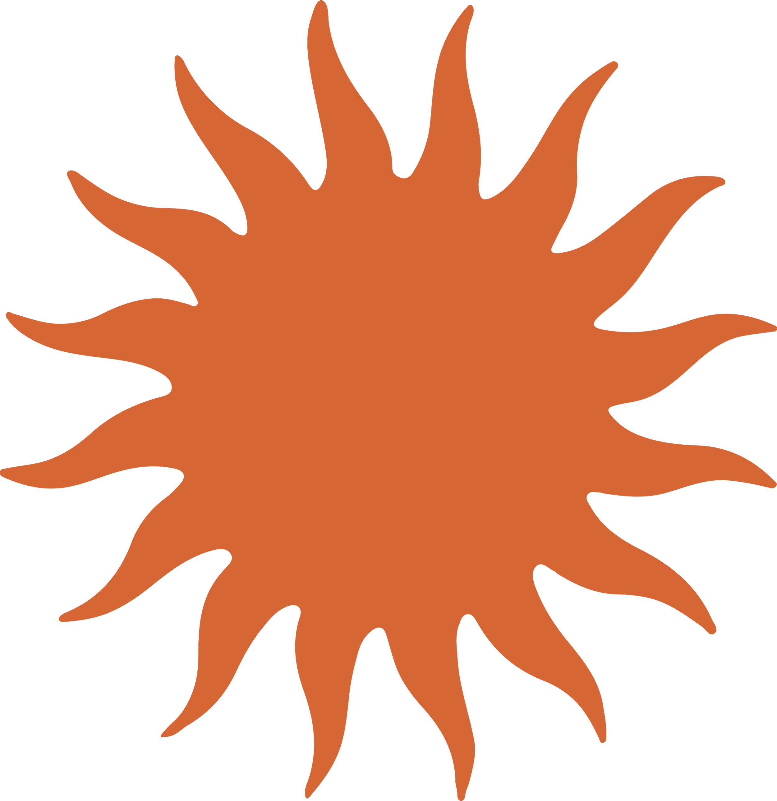 Illustration of a brown sun with wavy rays on a black background.