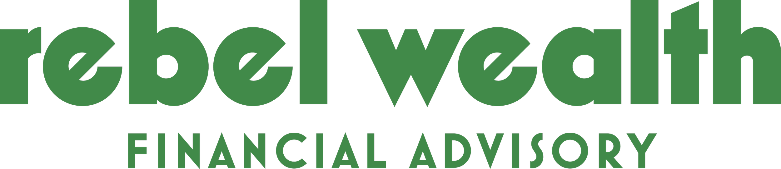 Logo for Rebel Wealth Financial Advisory in green text.