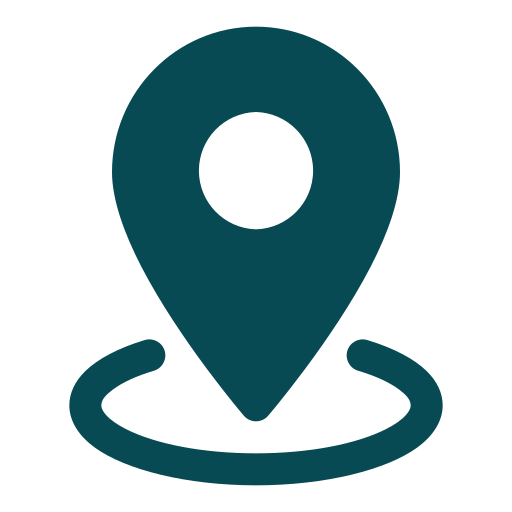 Icon of a map pin marker with a circular trail underneath.