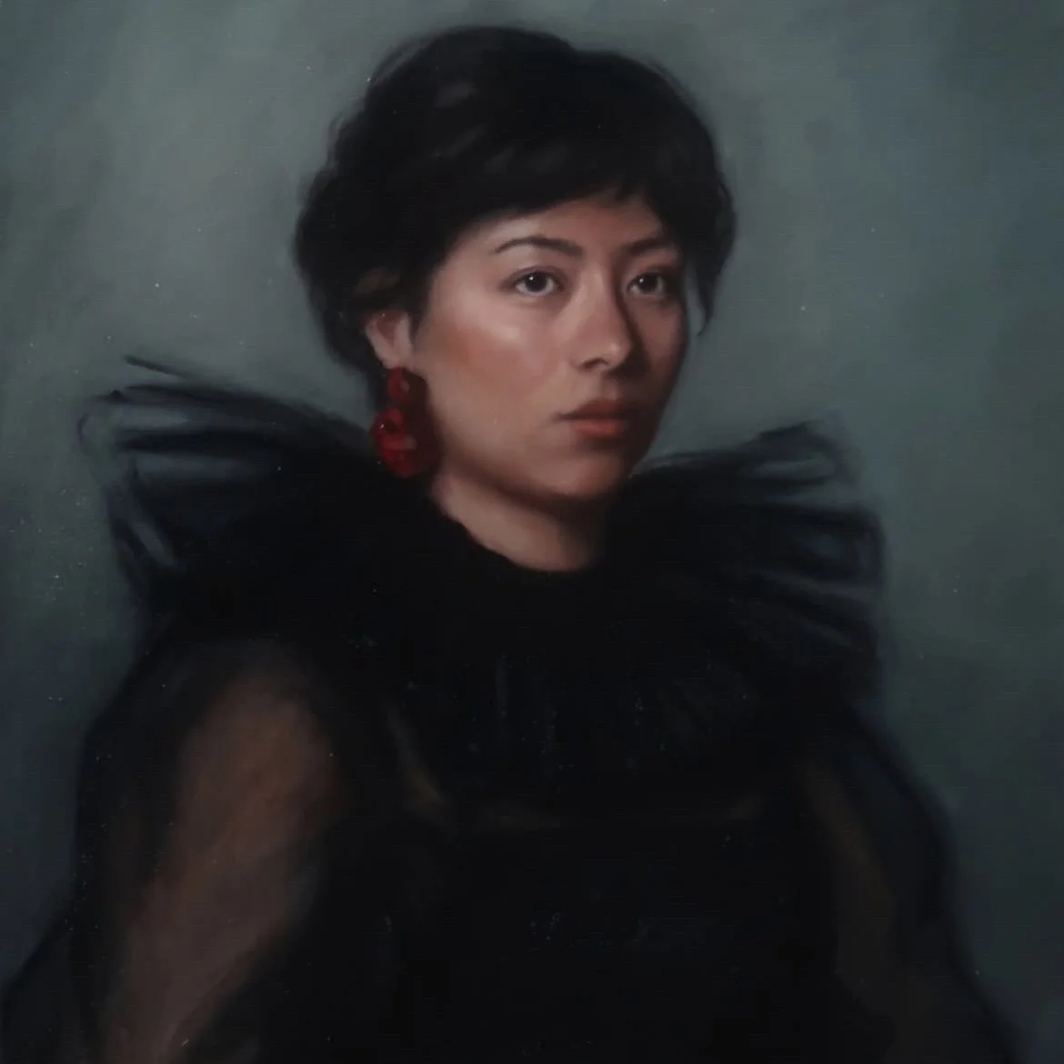 {Portrait of }, {dimensions), oil on canvas (sold)