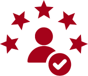 Icon of a person with stars around them, indicating quality or approval.