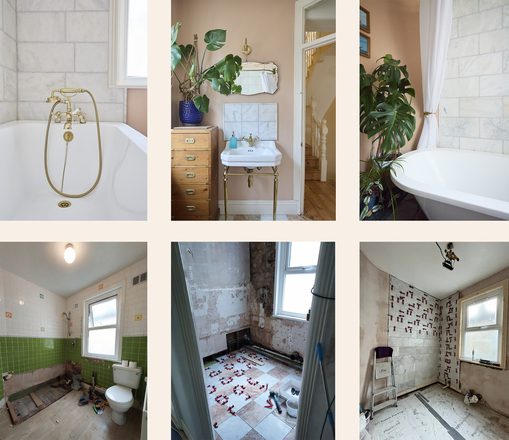 Kitchen details — stained glass doors and linen café curtains