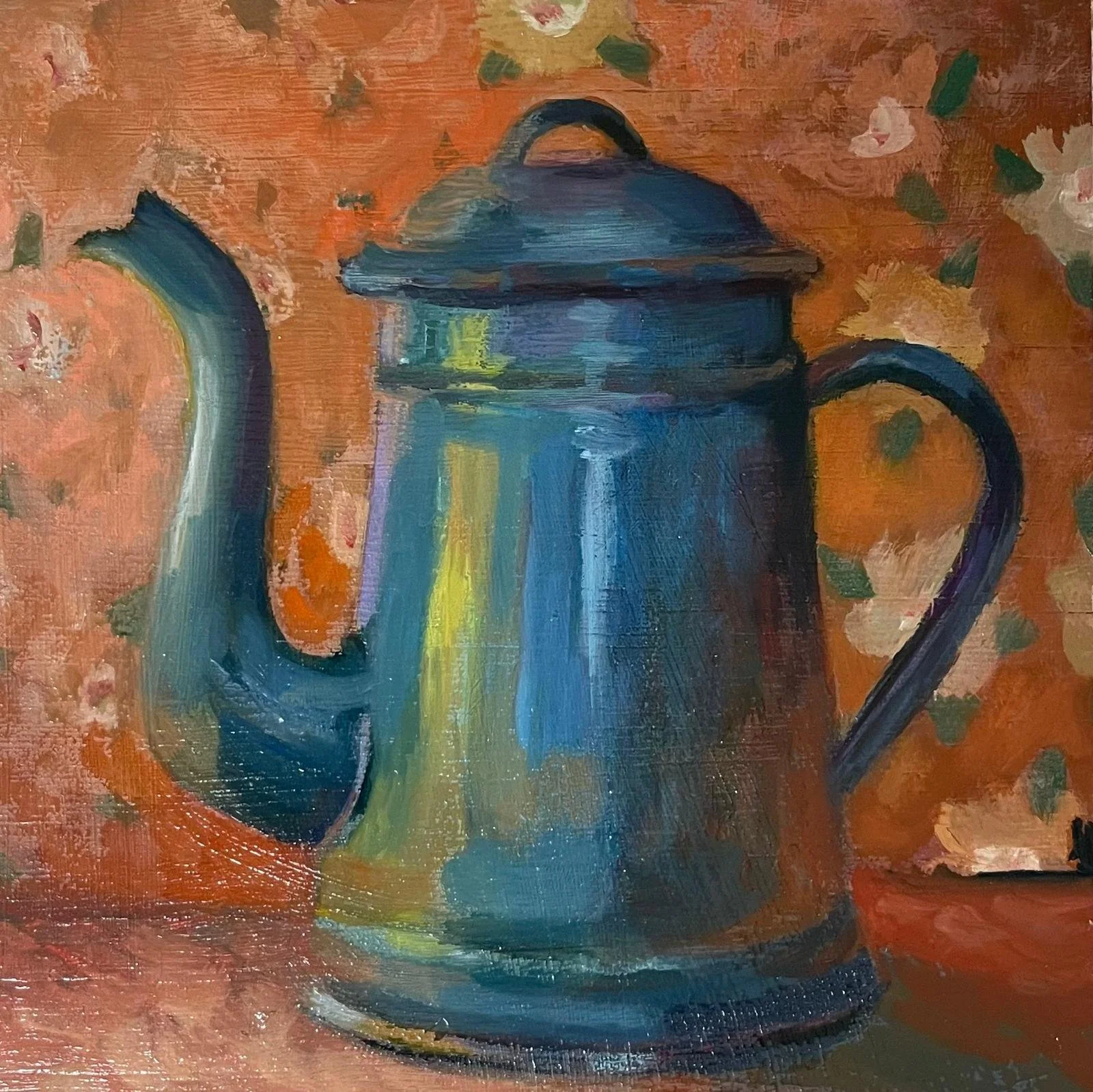 Blue Coffee Pot, 6x6in, oil on board (sold)