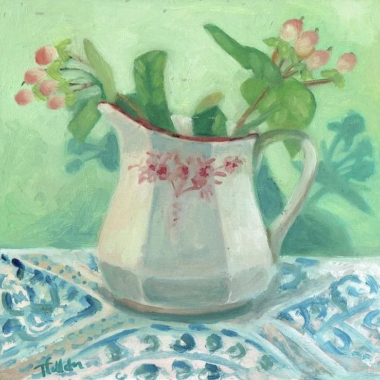 Jar with Hypernicum Berries, 6x6in, oil on board (sold)