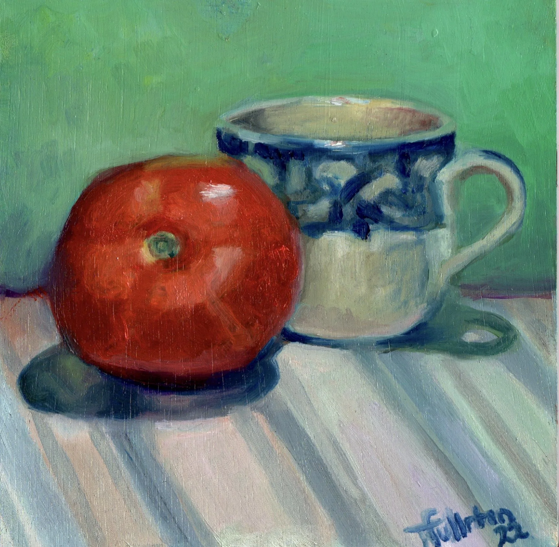 Teacup with Tomato, 6x6in, oil on board (sold)