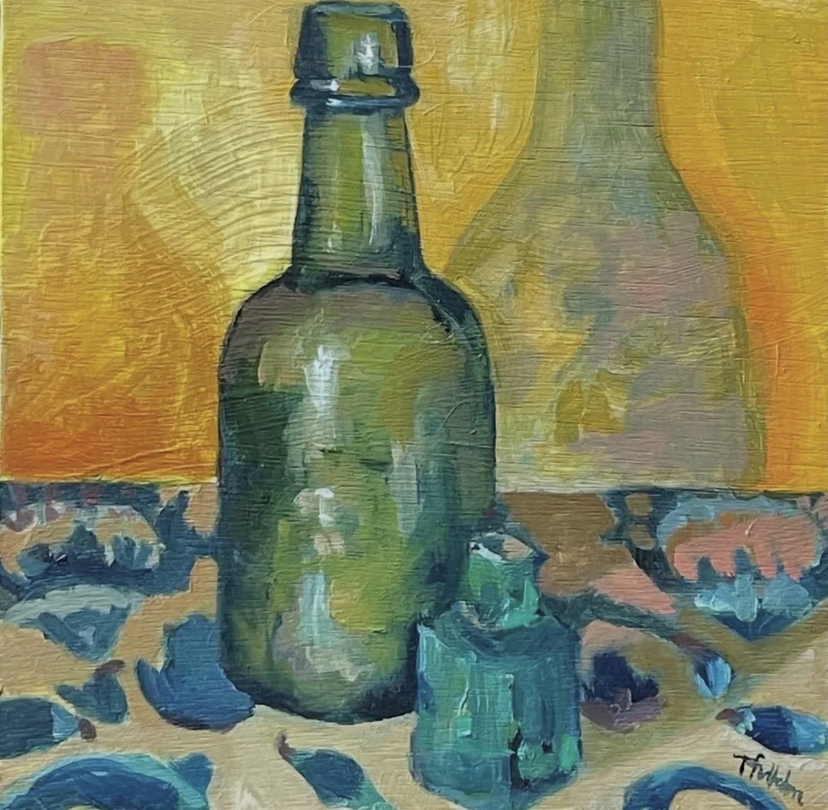 Two bottles, 6x6in, oil on board