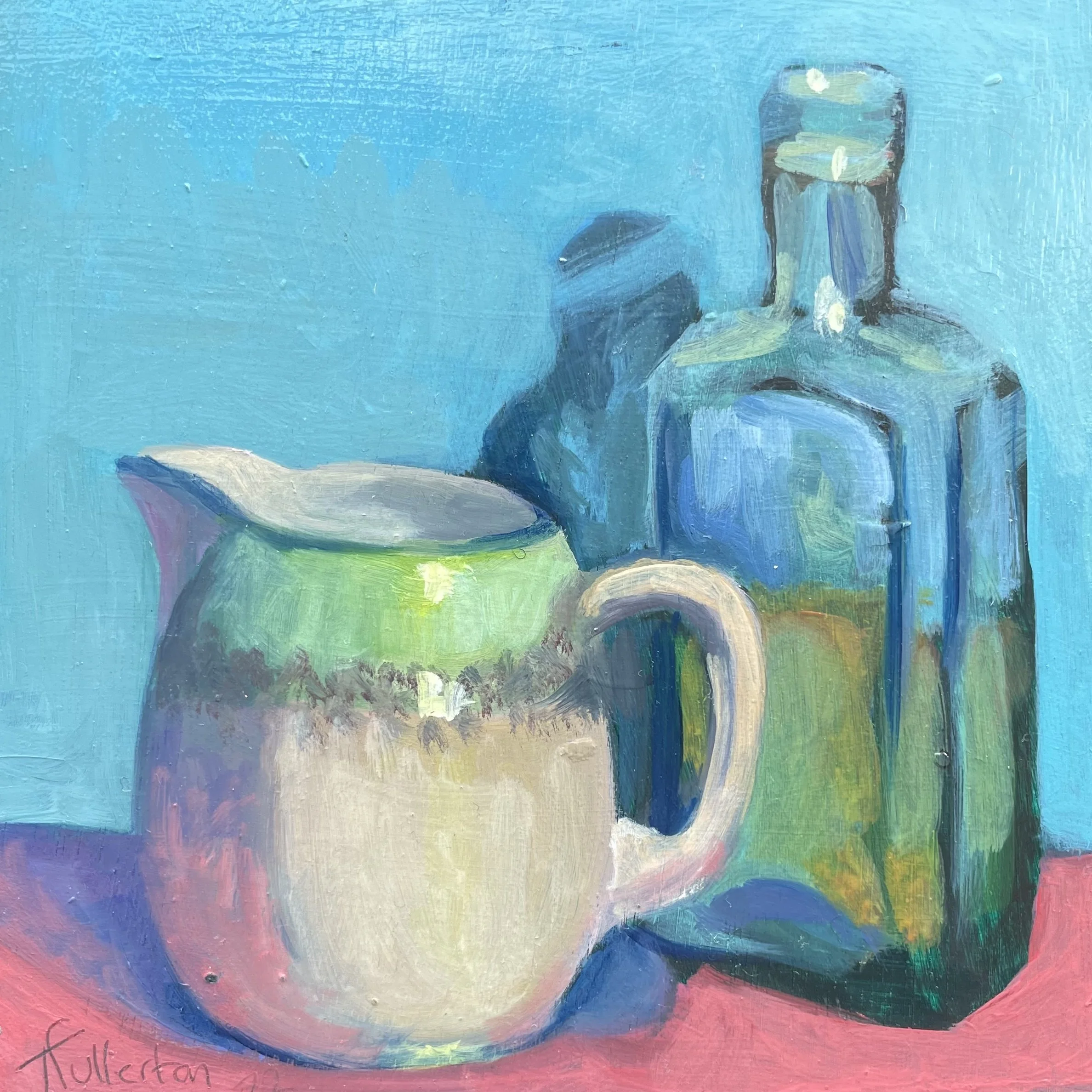 Ceramic Jug and Bottle, 6x6in, oil on board (sold)
