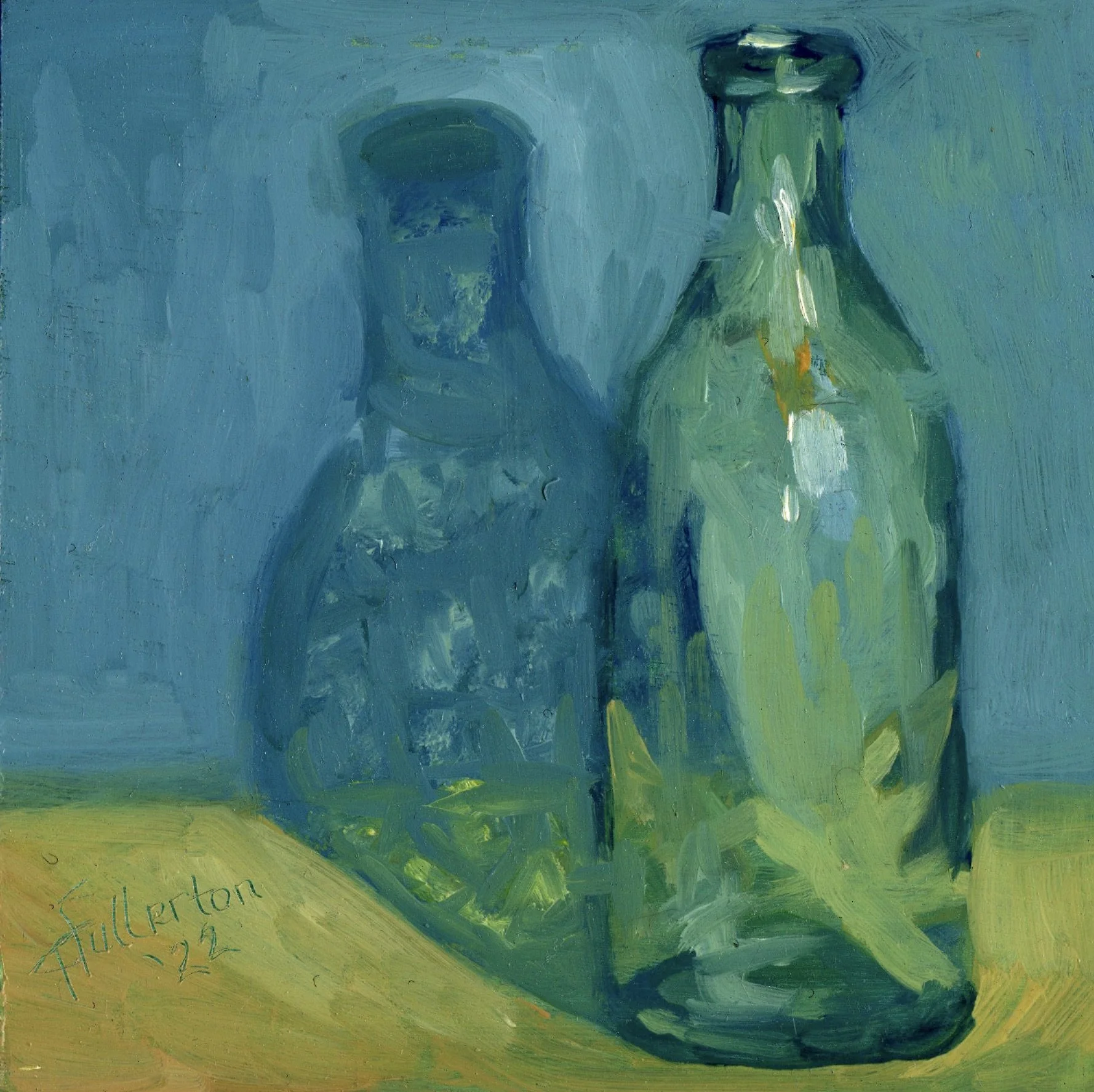 Bottle on Yellow Tablecloth