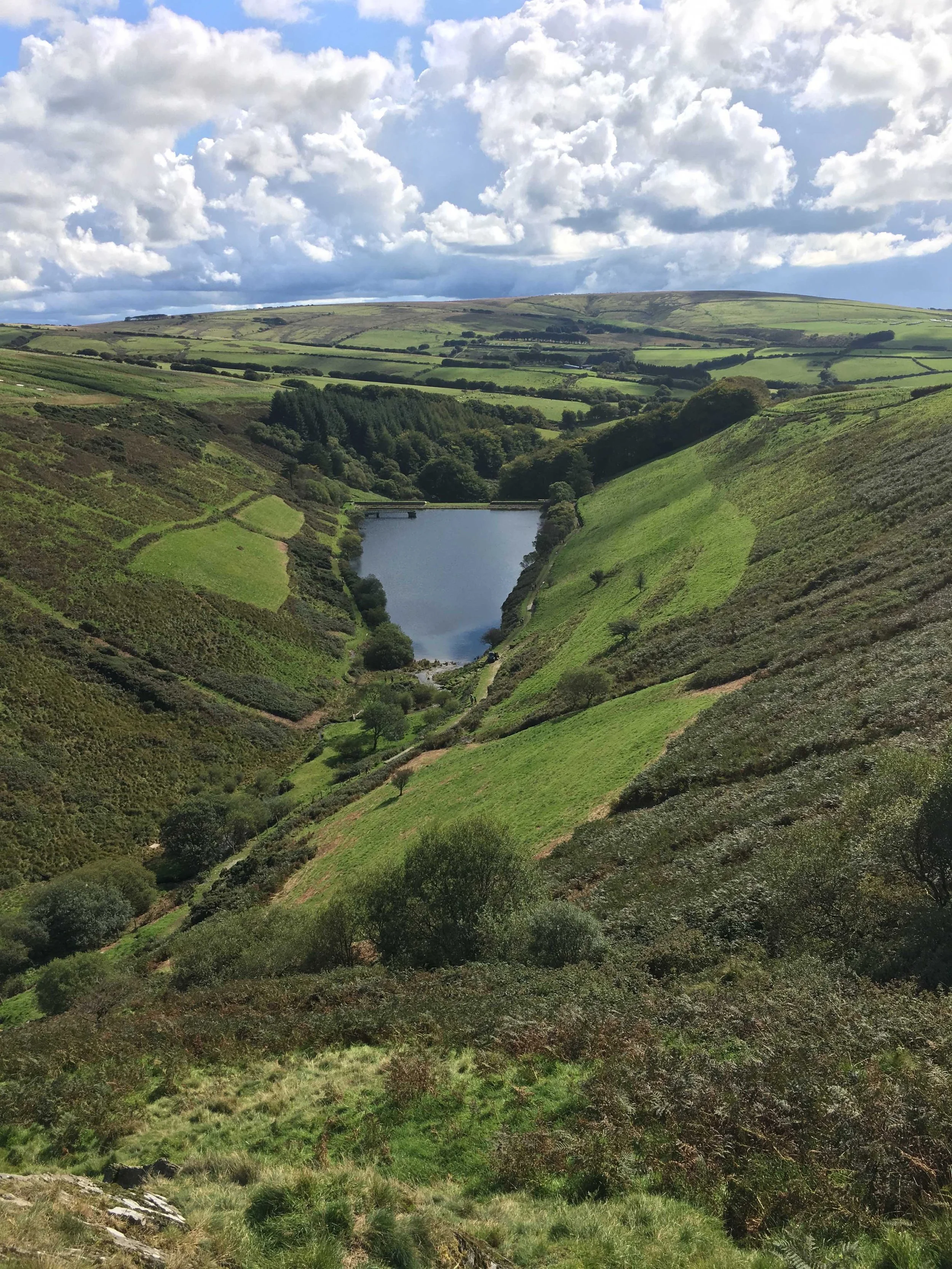 Birds-eye-view of the Bray Valley reservoir at Challacombe, a Loyton managed sporting club.