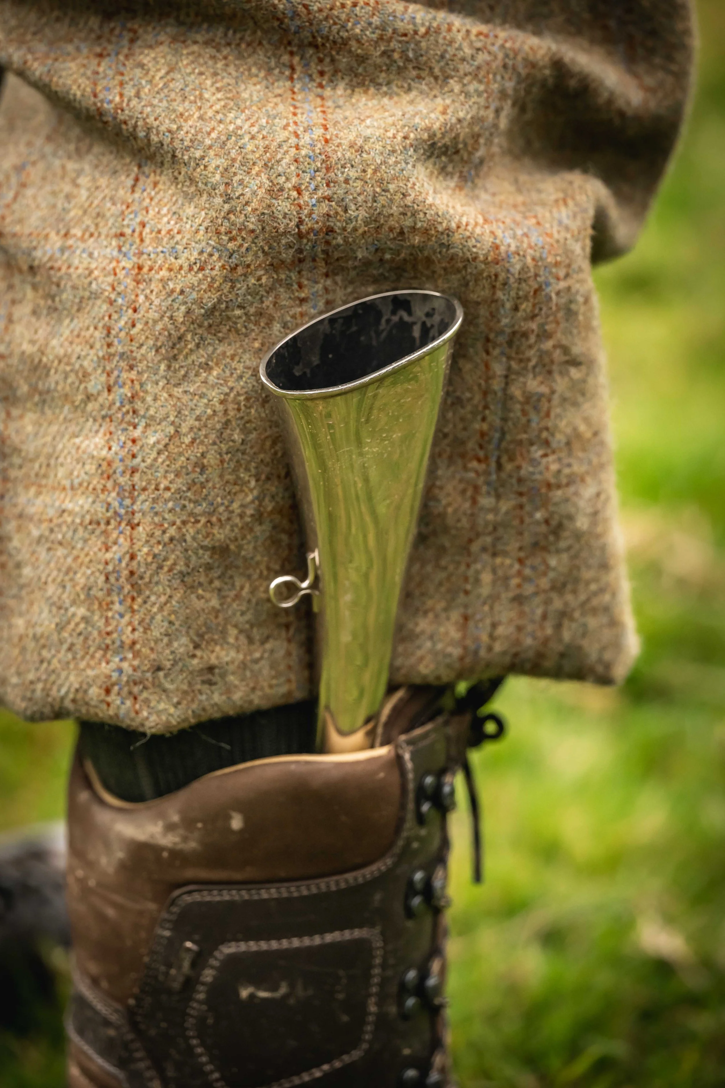 Close-up of a traditional beater's horn.