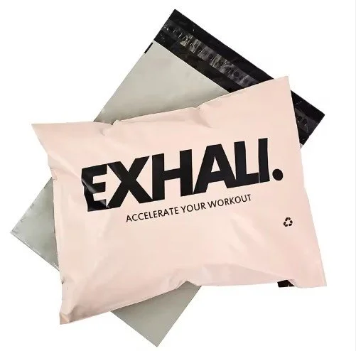 Pink shipping bag with black text, perfect for brand reinforcement when shipping.