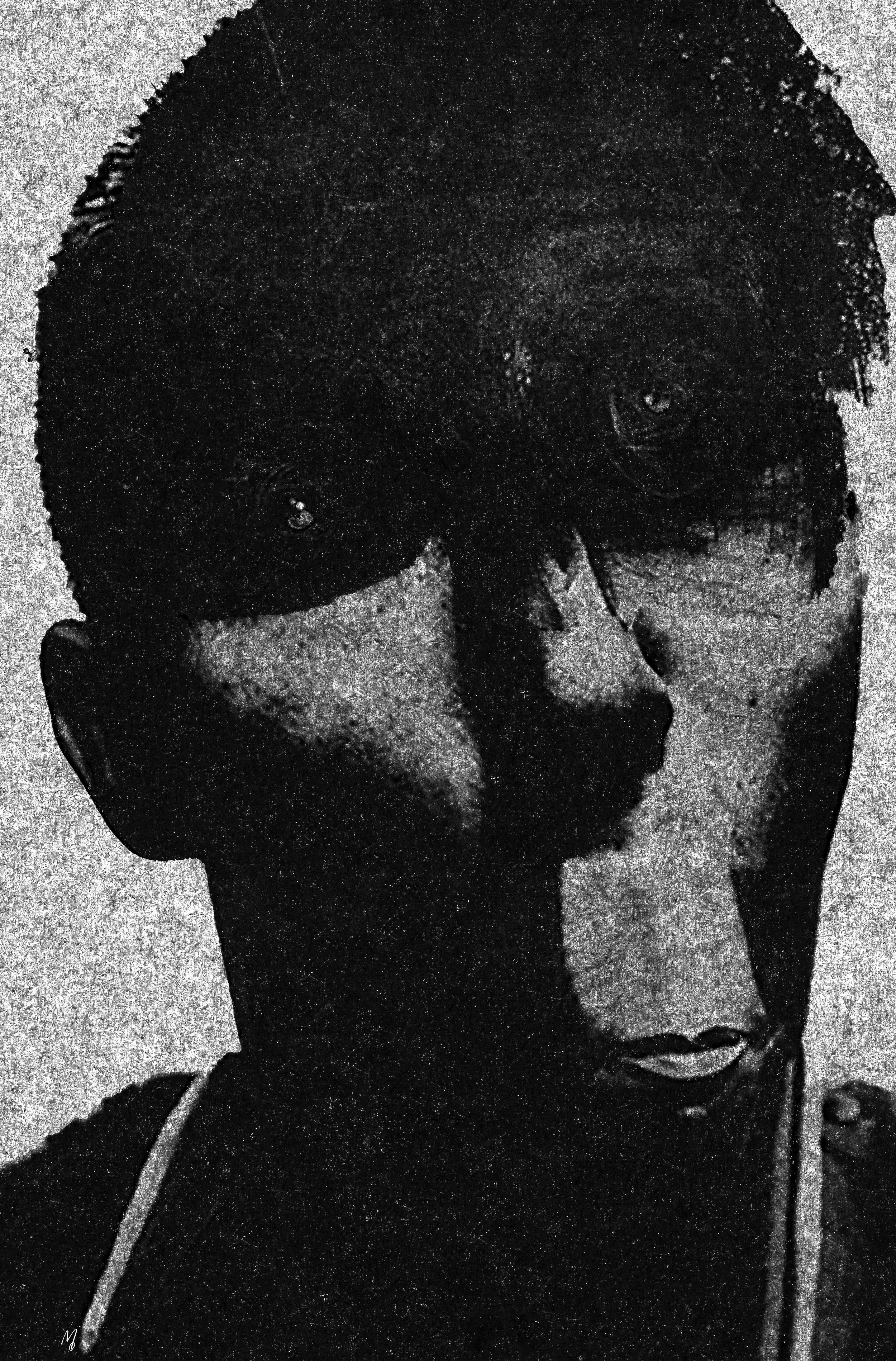 Abstract portrait suggesting early human features and evolutionary identity