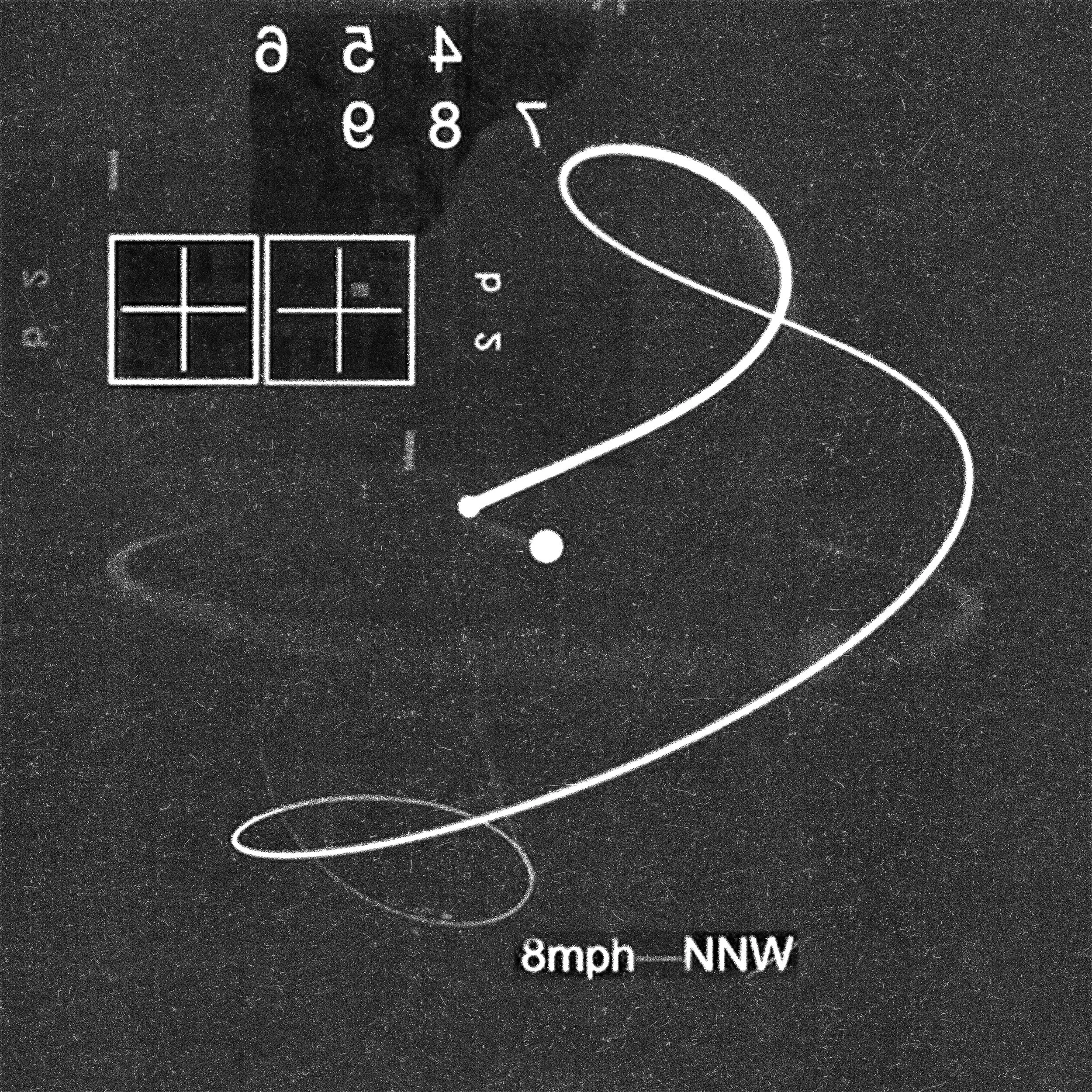 A digital artwork illustrating the non-local interaction between subatomic particles. Numbers and symbols are used to illustrate the position of particles in space-time and the line denotes the interaction between them.
