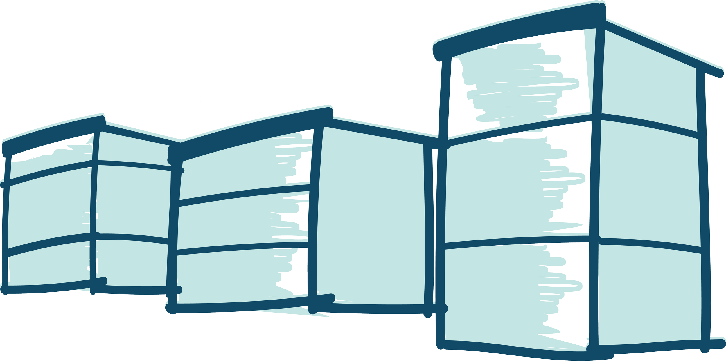 Illustrasjon av flere drivhus i ulike størrelser