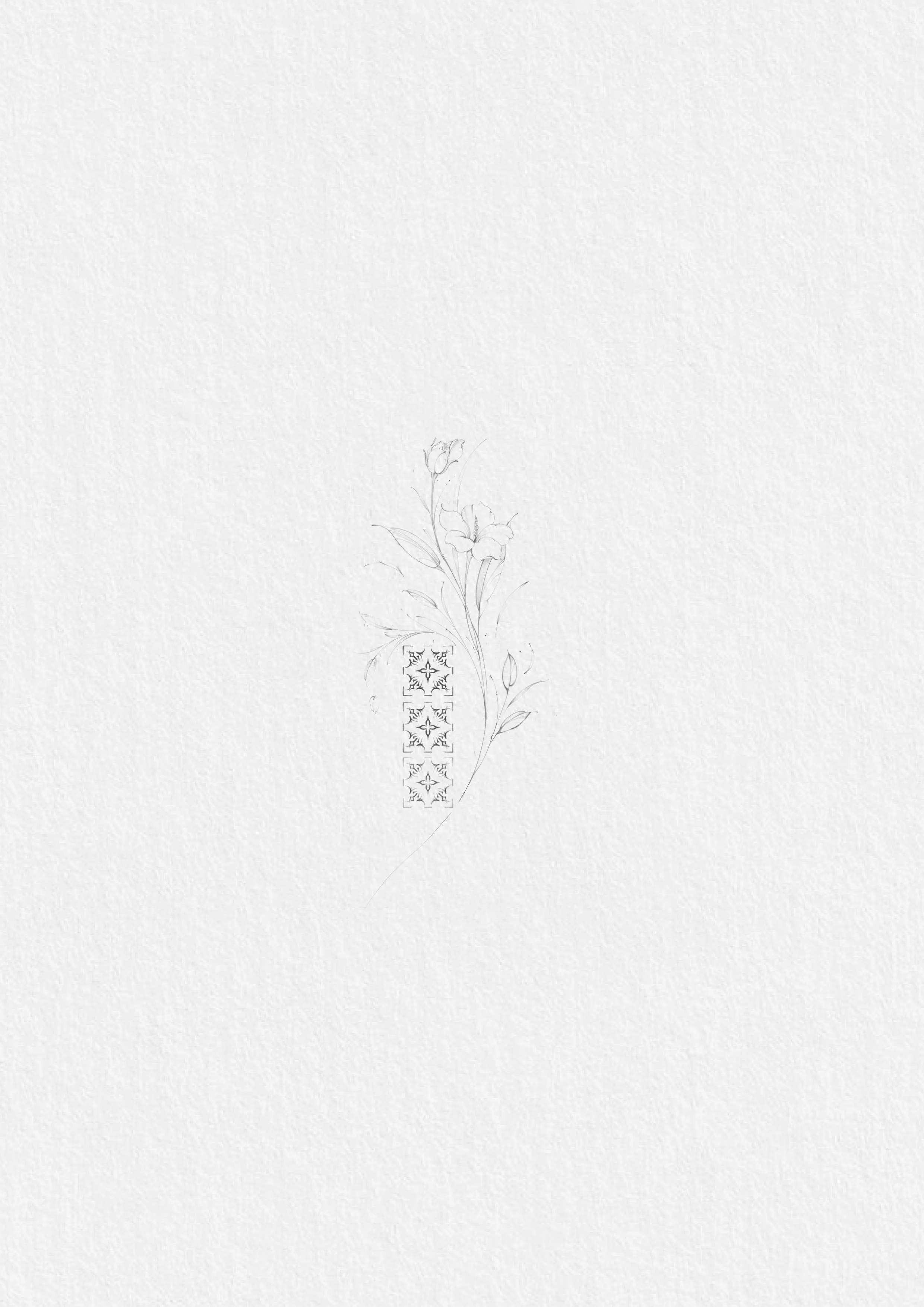 dibujo con detalles minimalistas de flores y un patrón decorativo en la parte inferior