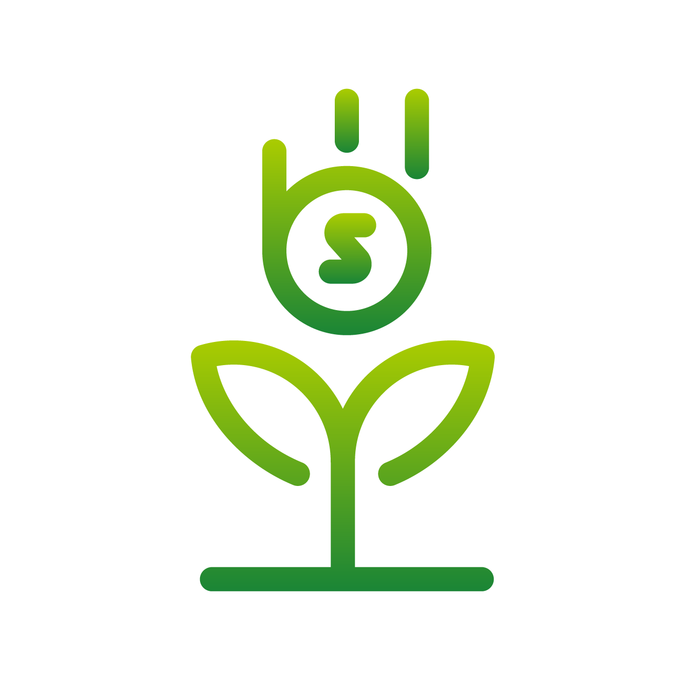 Green Gradient flower symbol with a pounds sign in the middle indicating your money will grow with renewable energy.