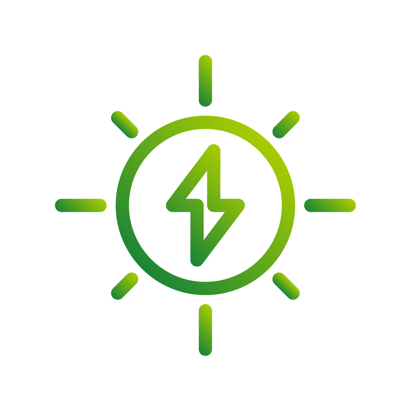 A stylised green energy symbol communicating generating solar energy from the sun