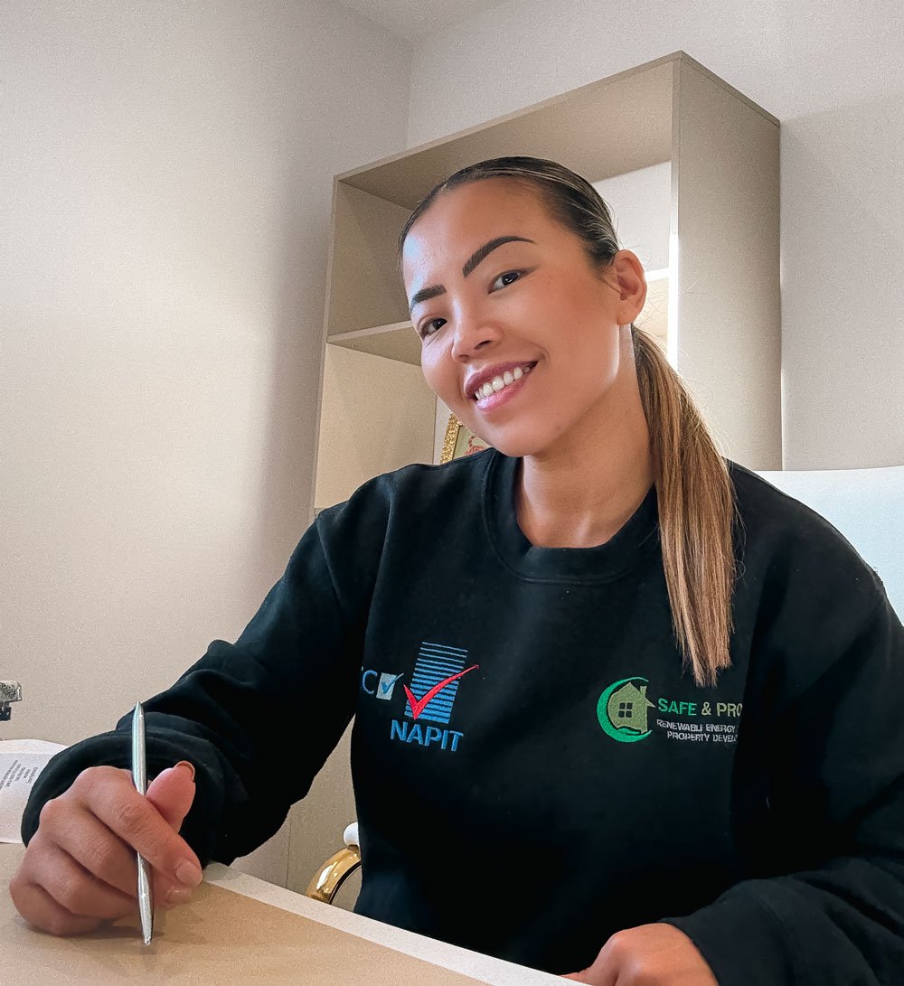 Donna Lee from S&P Renewables working from her office in Galashiels