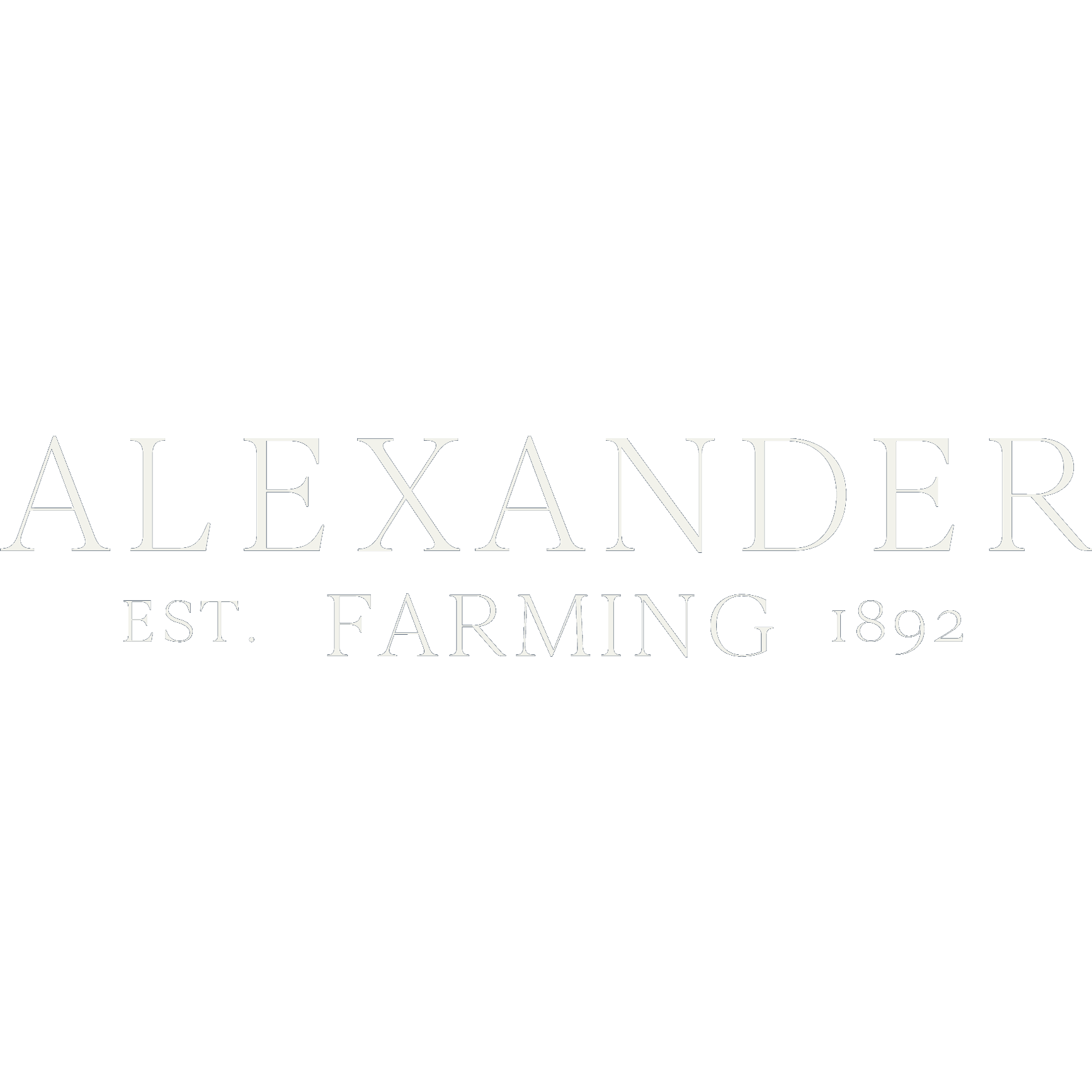 Black background with white text reading "ALEXANDER EST. FARMING 1892".