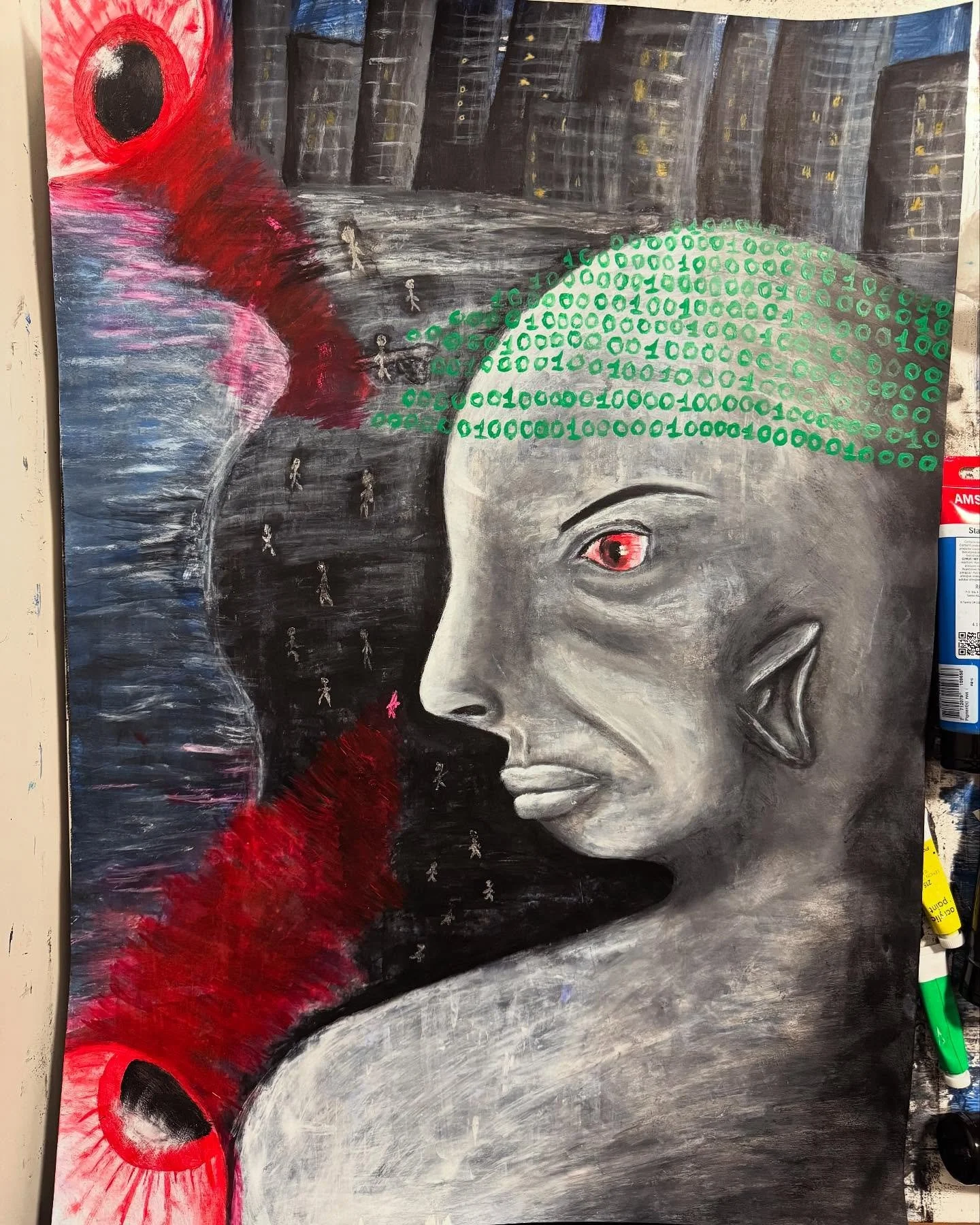 Captured by the big red drone eyes 👁️🚨

#Art2025 #AcrylicPainting #ExpressionismArt #SurrealismArt #EmergingArtists #art #artist #artwork #instagood #artistsoninstagram #contemporaryart #technologyart