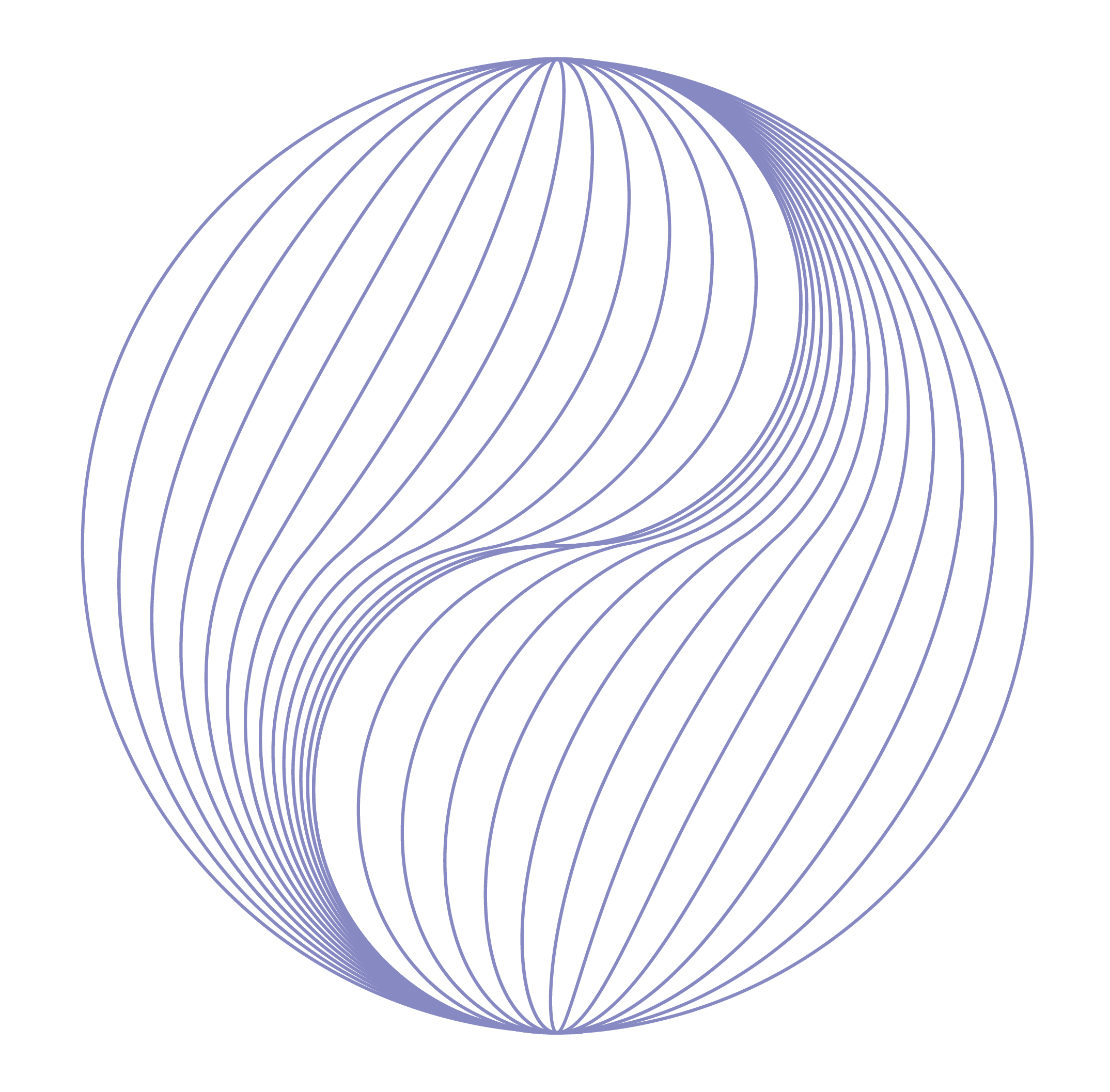 A digital abstract illustration of a sphere made of curved, light purple lines on a black background, creating a three-dimensional effect.