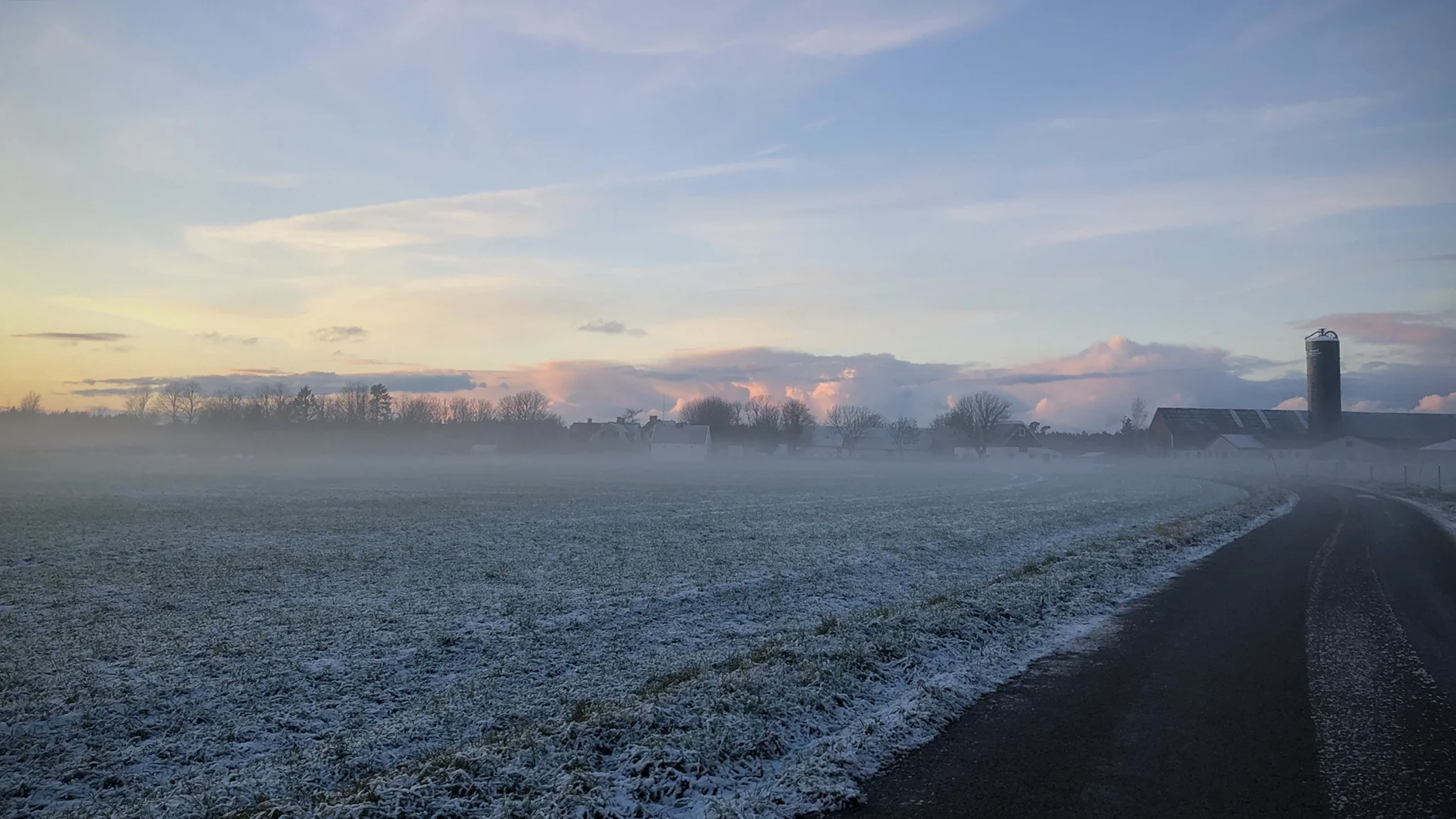 Film location in Gotland - Foggy winter morning over a frozen field