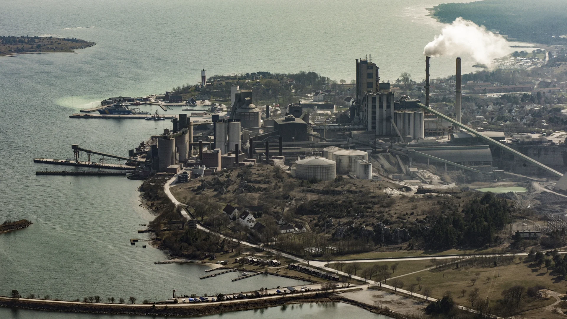 Film Location Gotland - aerial view of industry by the sea