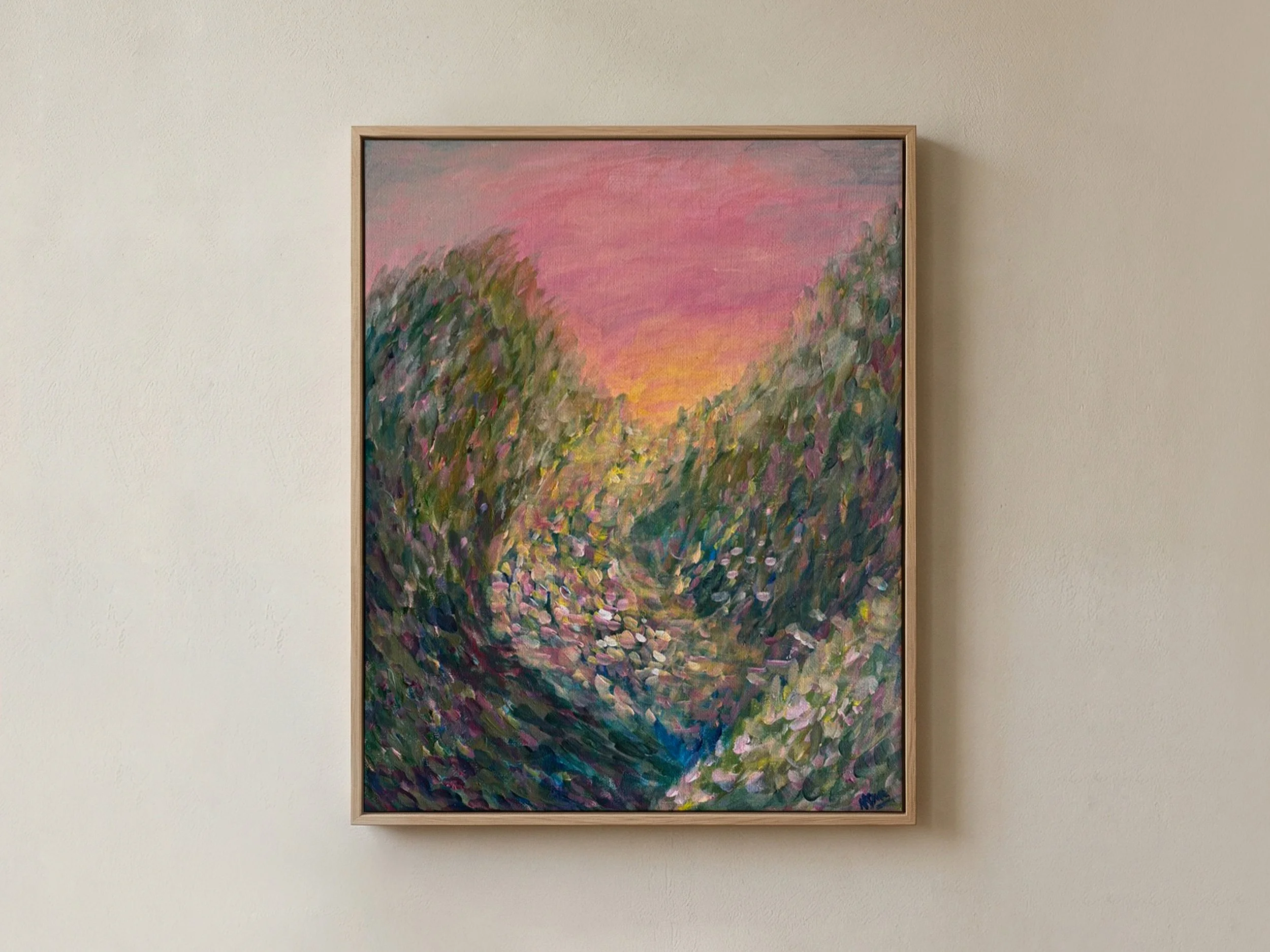 Betaalbare kunst Moderne kunst Interieur Wanddecoratie Unieke kunst Deventer kunstenaar Interieur tips Nieuwbouw Gezellige interieur VTWonen Bloemen moderne kunst roze schilderij floral painting modern