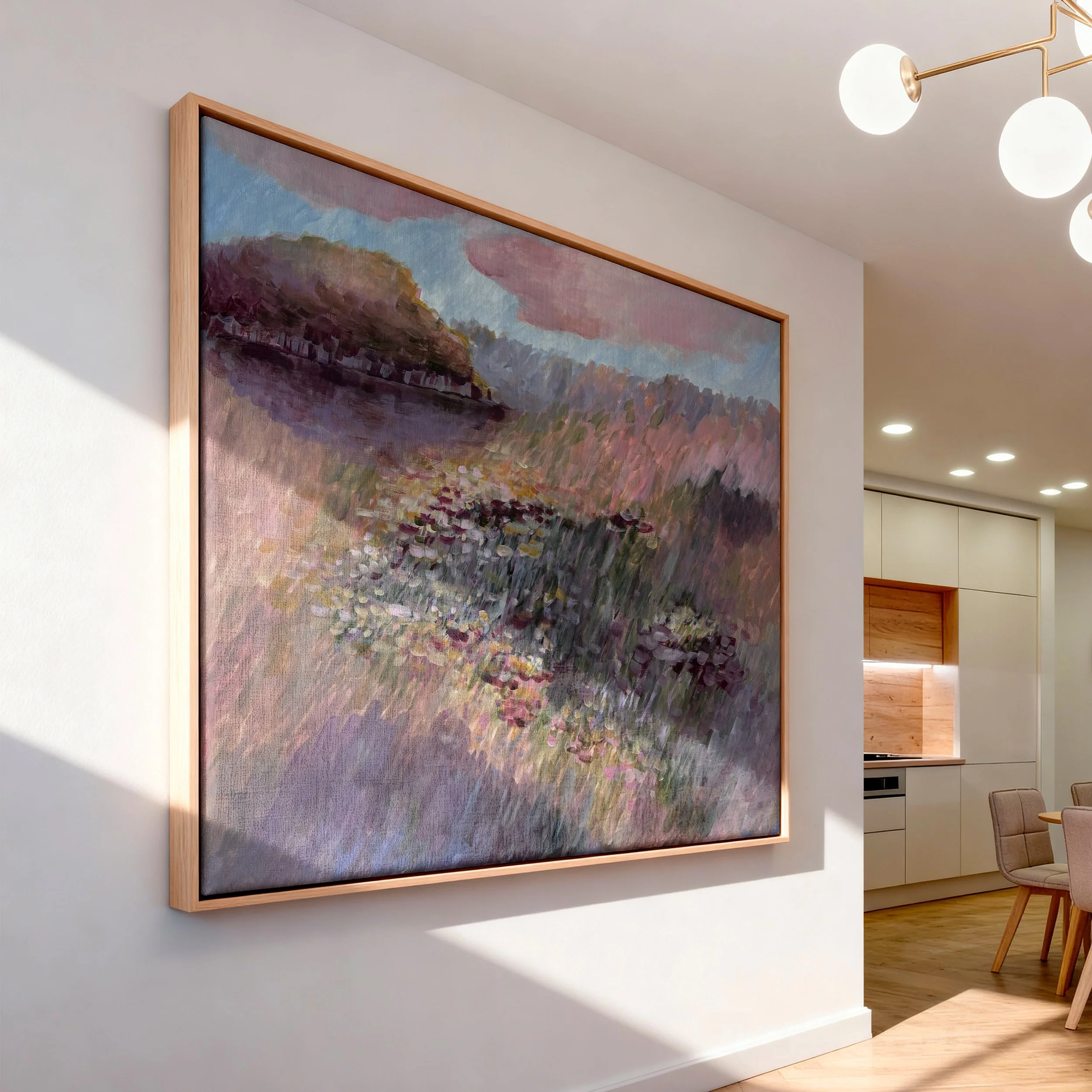Betaalbare kunst Moderne kunst Interieur Wanddecoratie Unieke kunst Deventer kunstenaar Interieur tips Nieuwbouw Gezellige interieur VTWonen Bloemen moderne kunst roze schilderij floral painting modern