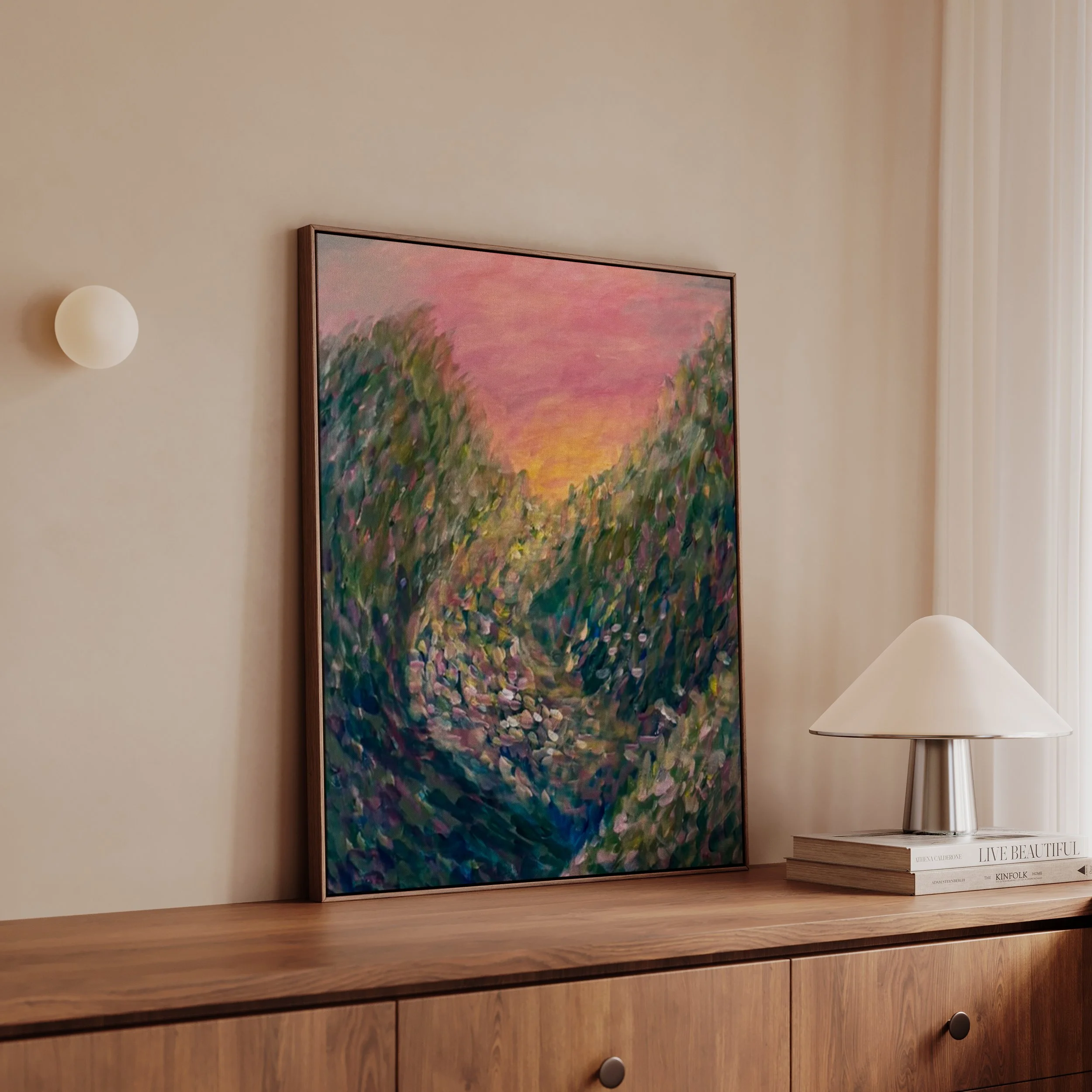 Betaalbare kunst Moderne kunst Interieur Wanddecoratie Unieke kunst Deventer kunstenaar Interieur tips Nieuwbouw Gezellige interieur VTWonen Bloemen moderne kunst roze schilderij floral painting modern
