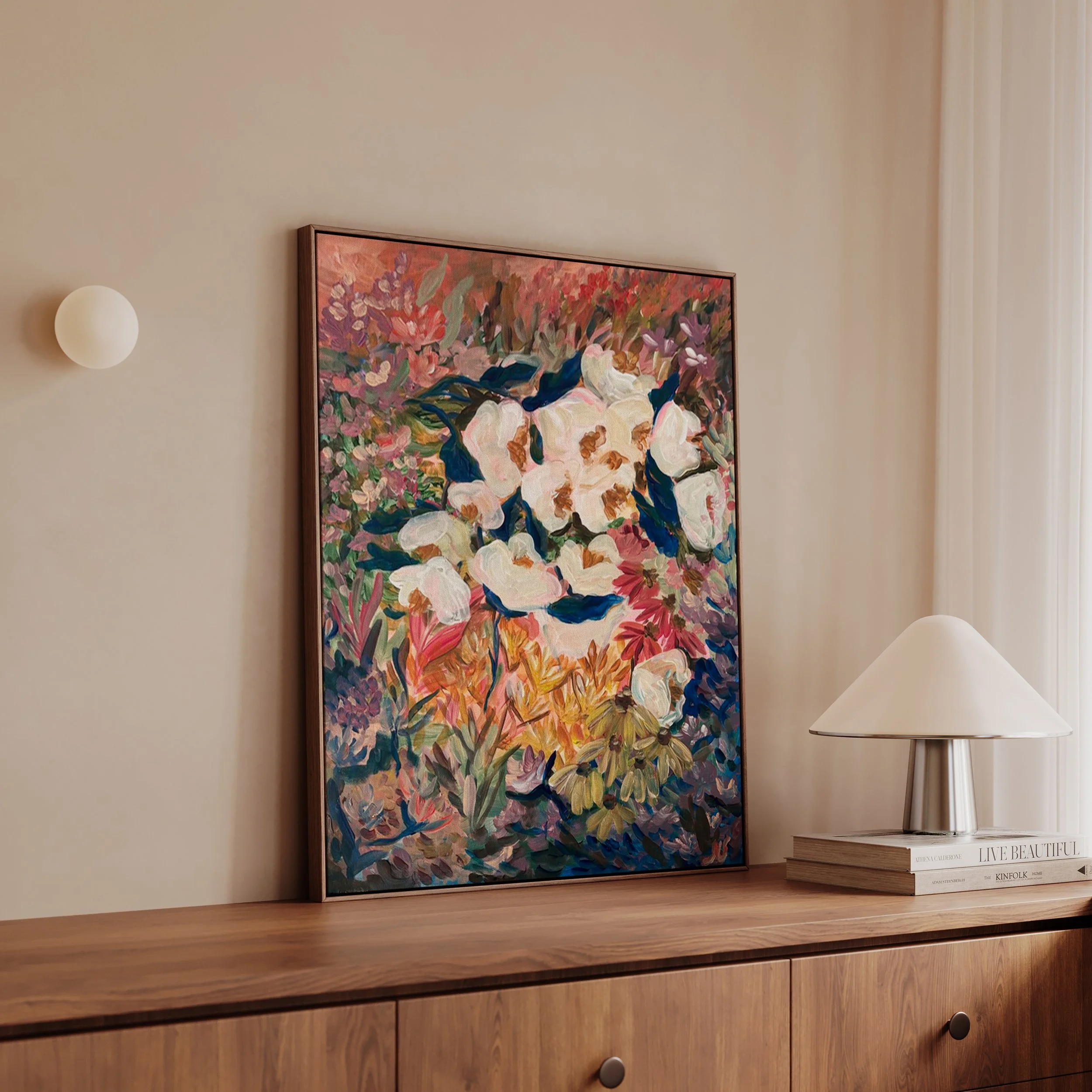 Betaalbare kunst Moderne kunst Interieur Wanddecoratie Unieke kunst Deventer kunstenaar Interieur tips Nieuwbouw Gezellige interieur VTWonen Bloemen moderne kunst roze schilderij floral painting modern