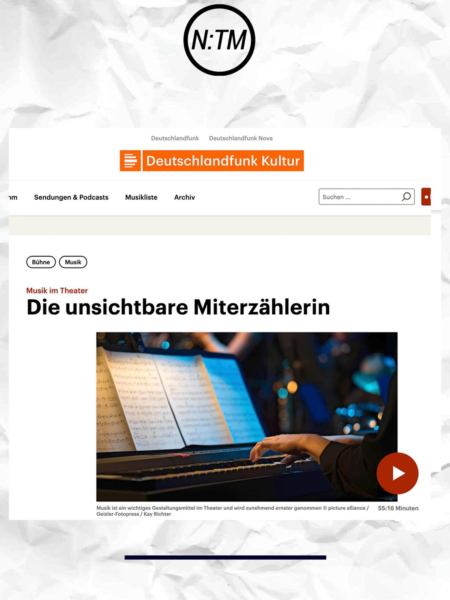 DEUTSCHLANDFUNK II.

@deutschlandfunk berichtete &uuml;ber theatermusik, gagengef&auml;lle und arbeitsbedingungen. 
@moritz_fasbender und @lars_wittershagen haben mit susanne burkhardt und elena philipp vom @deutschlandfunk gesprochen.
@netzwerktheat
