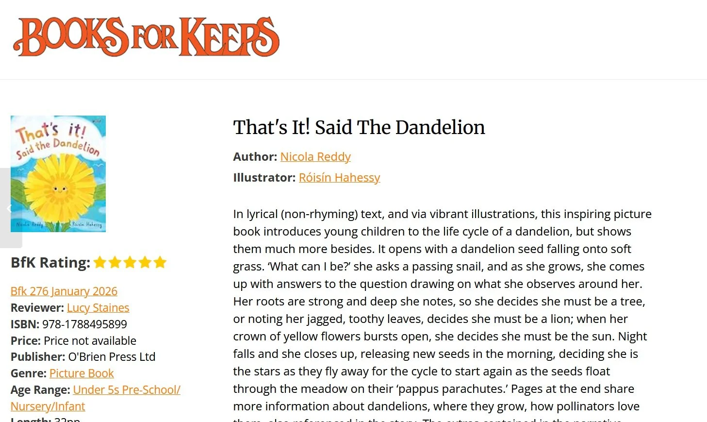 Lovely review on BooksForKeeps