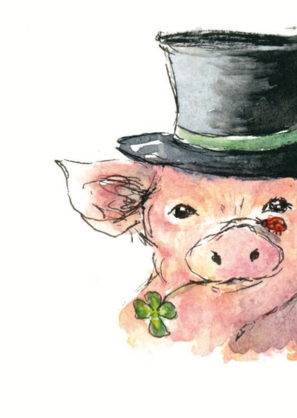 Glücksschwein mit Kleeblatt und Marienkäfer zu Silvester und Neujahr