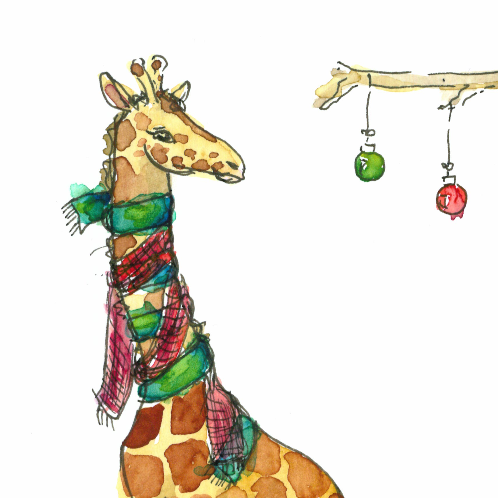 Nahaufnahme Giraffe mit Schals zu Weihnachten