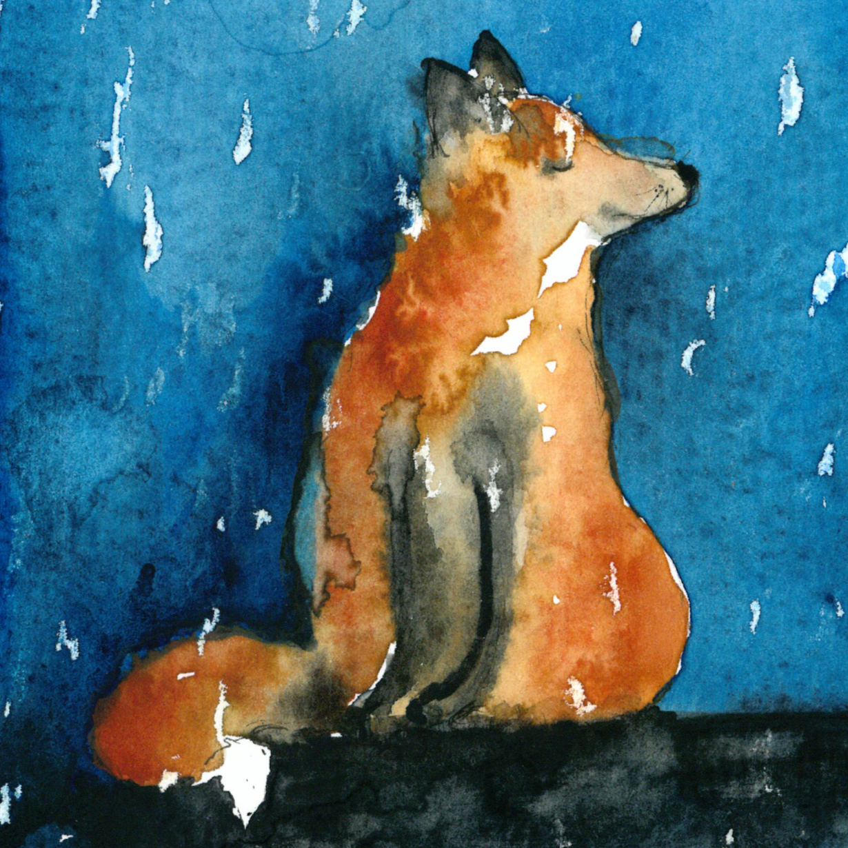 Nahaufnahme Aquarell Fuchs im Schnee