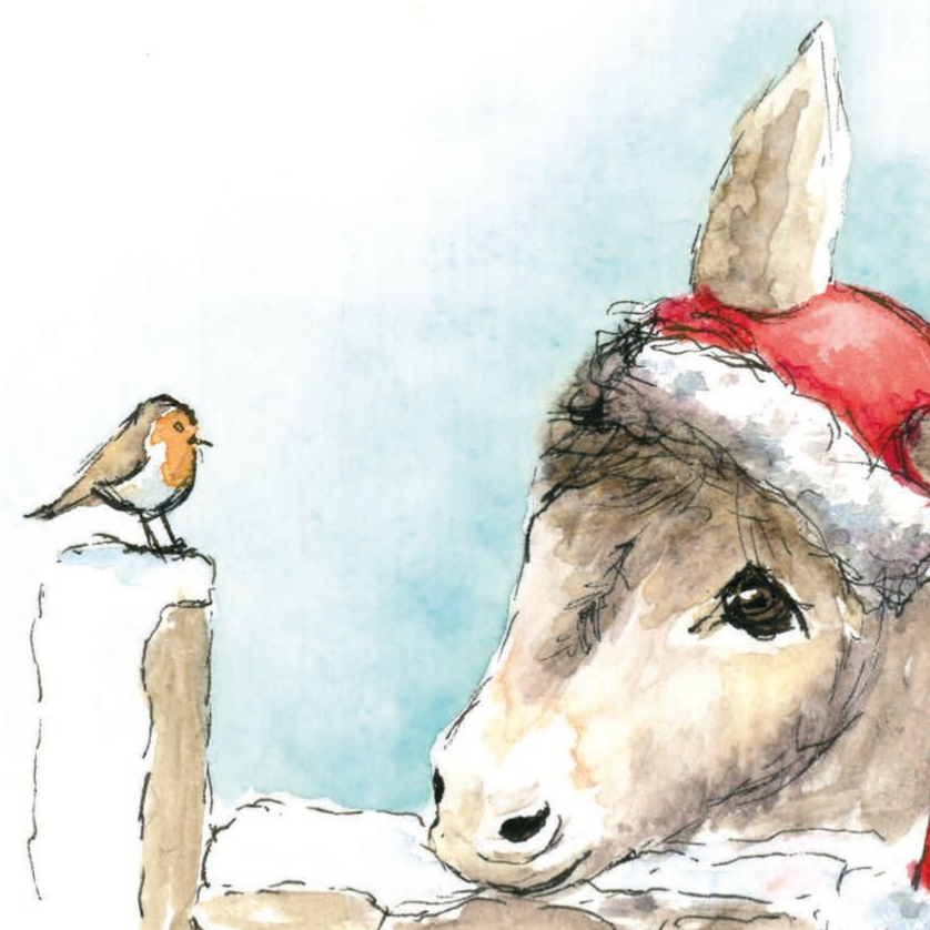 Weihnachtsesel und Rotkehlchen im Winter